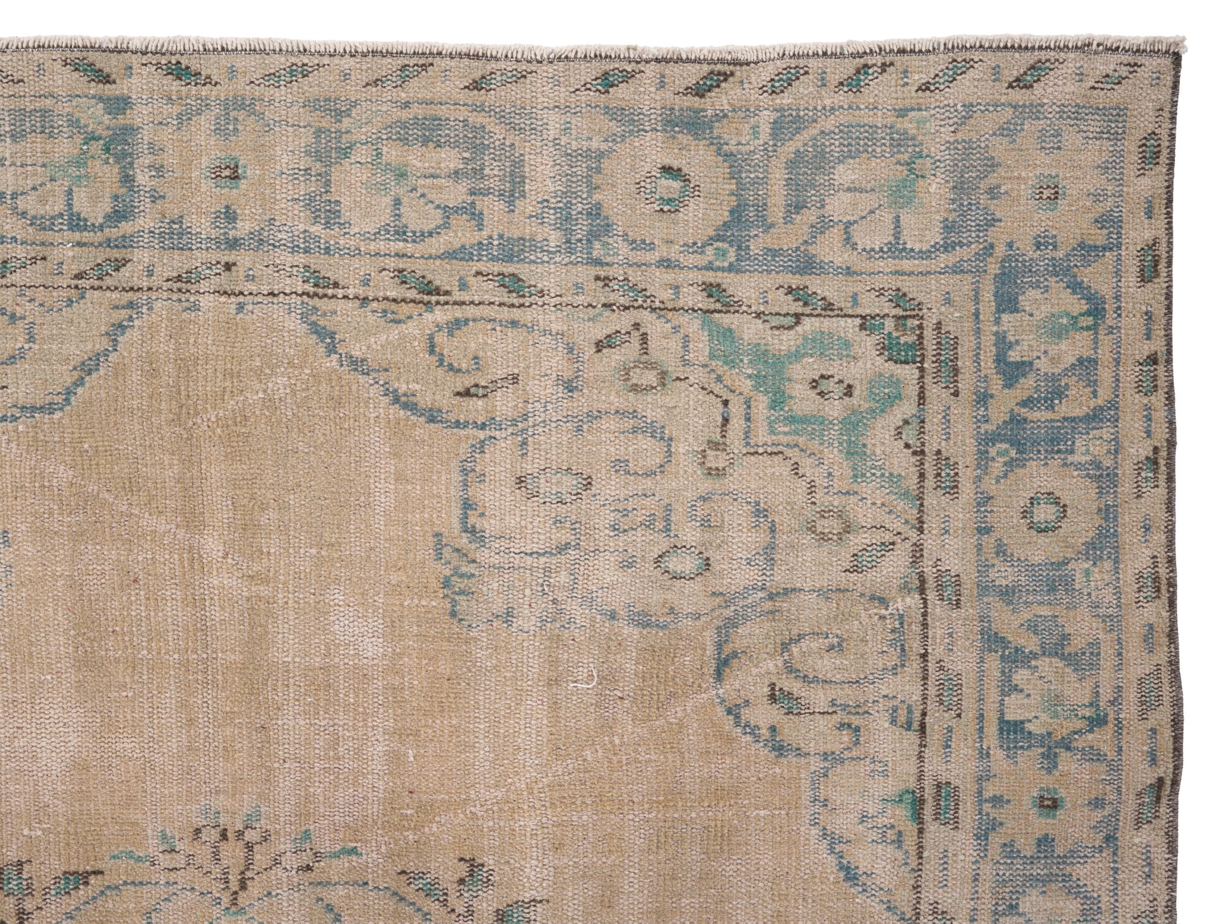 Turkish Manisa area rug in beige and blue gray, view 8 of 10