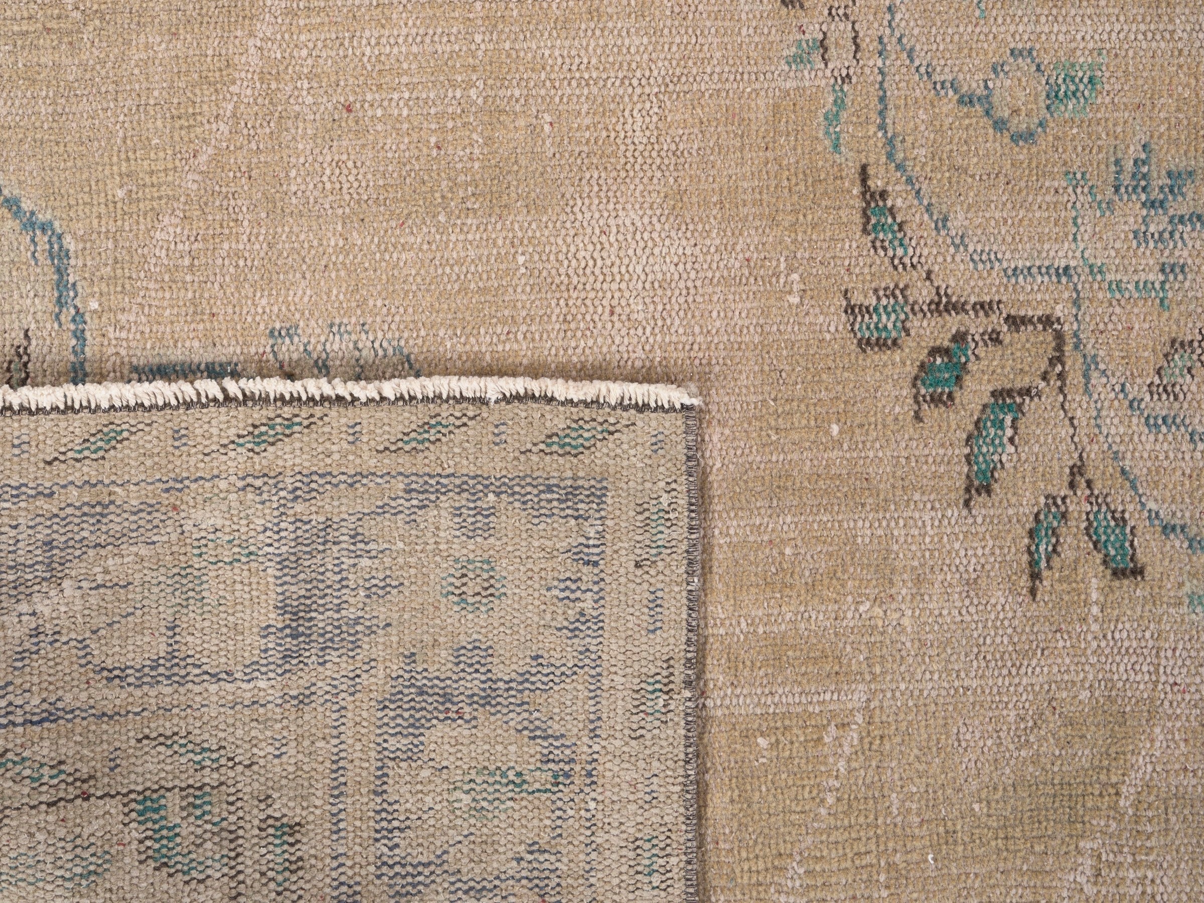 Turkish Manisa area rug in beige and blue gray, view 10 of 10