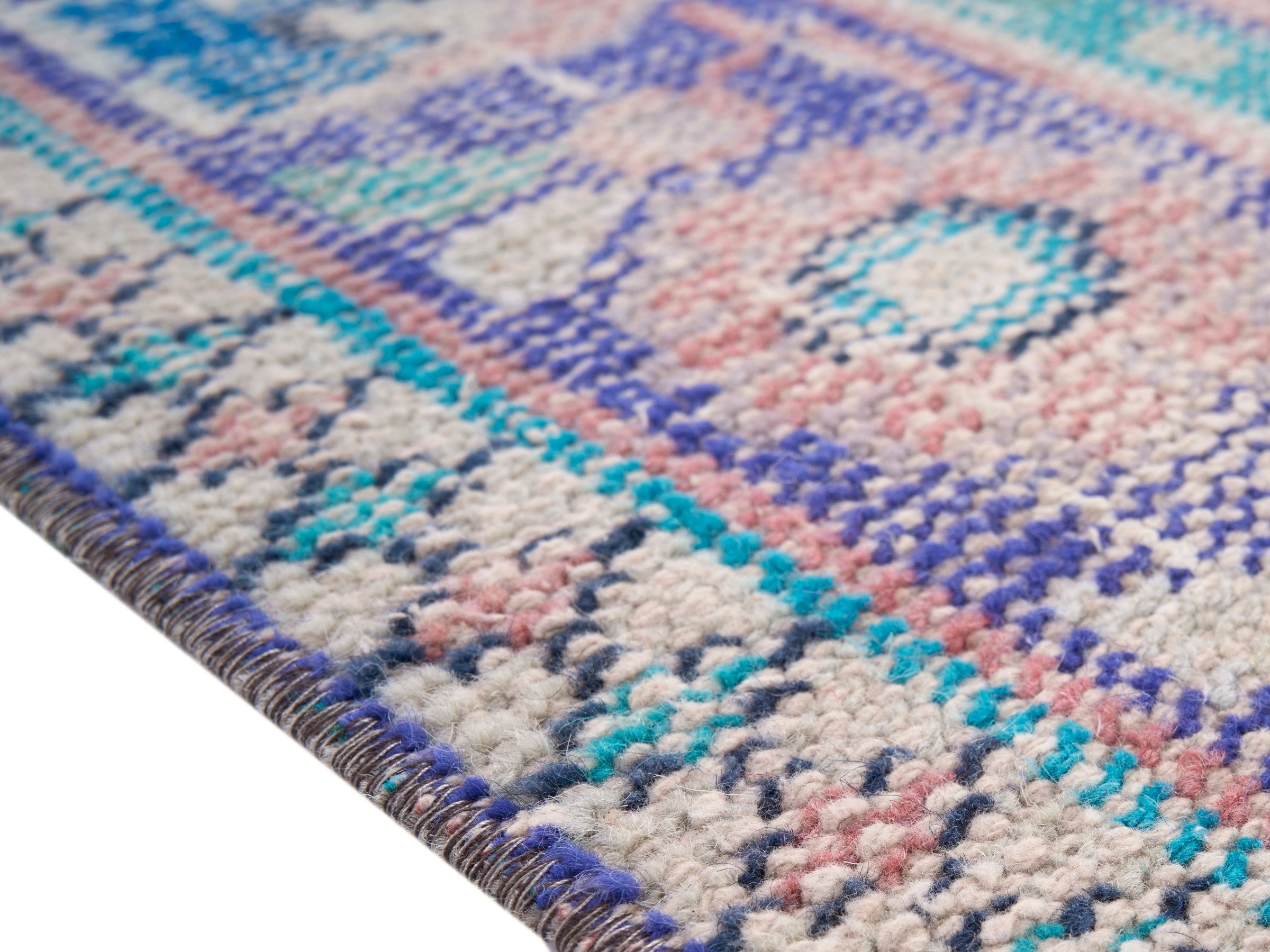 Turkish Manisa area rug in muted pink and denim, view 6 of 10