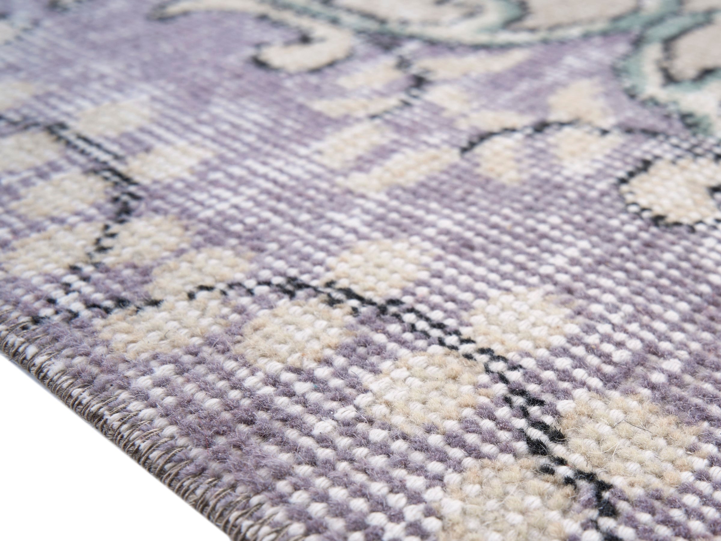 Turkish Isparta area rug in sage and cream, view 6 of 10