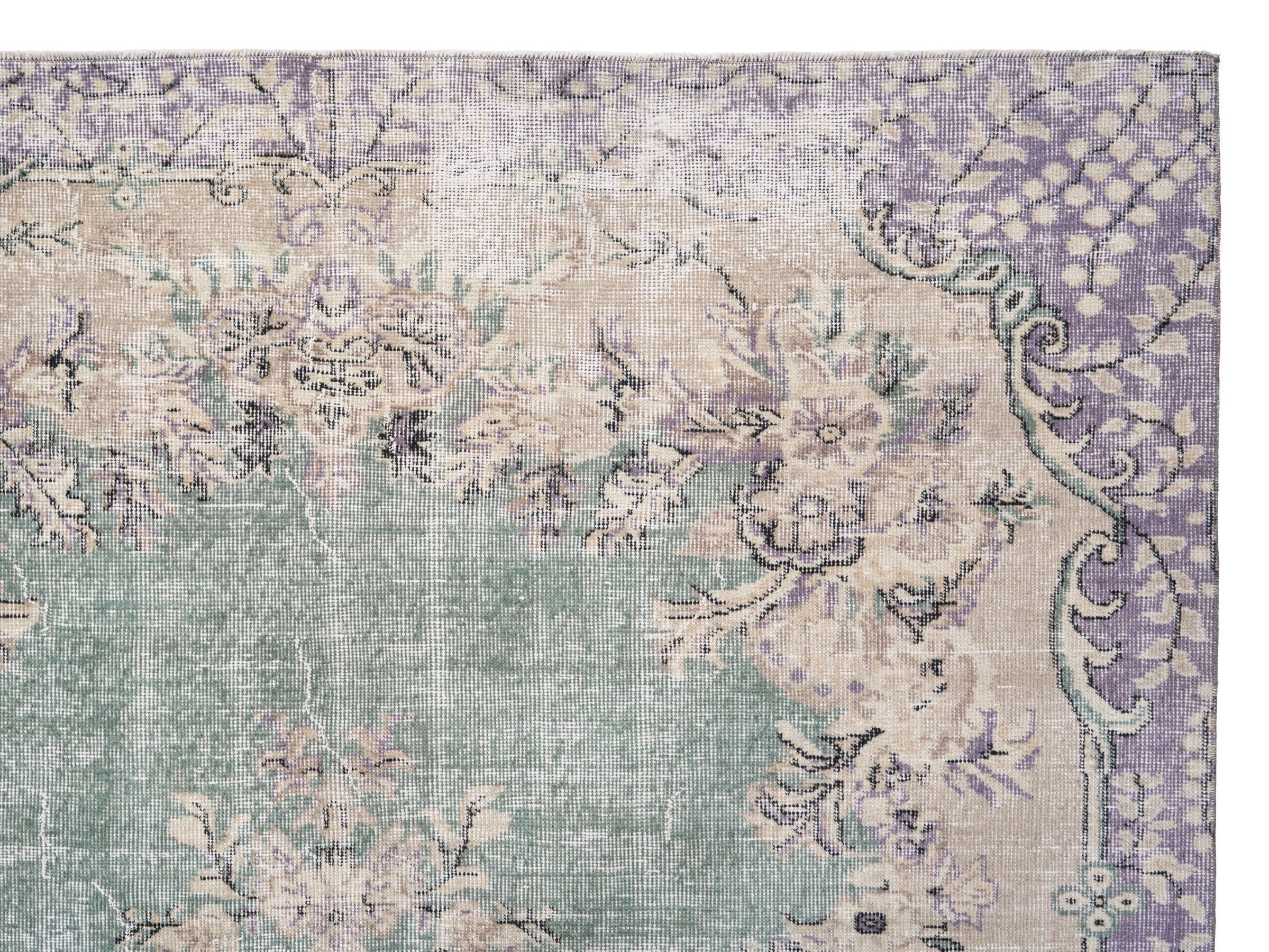 Turkish Isparta area rug in sage and cream, view 8 of 10