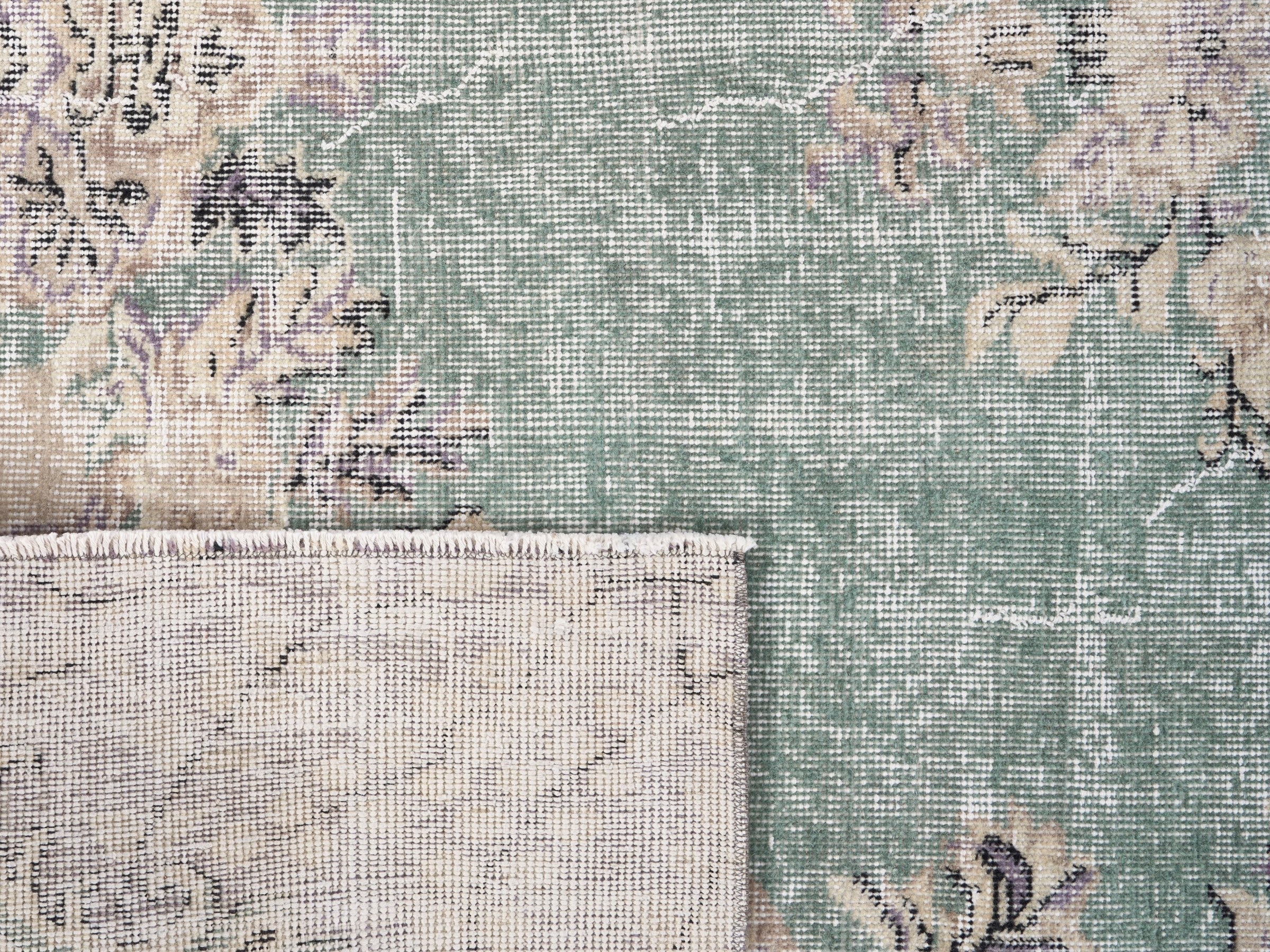 Turkish Isparta area rug in sage and cream, view 10 of 10