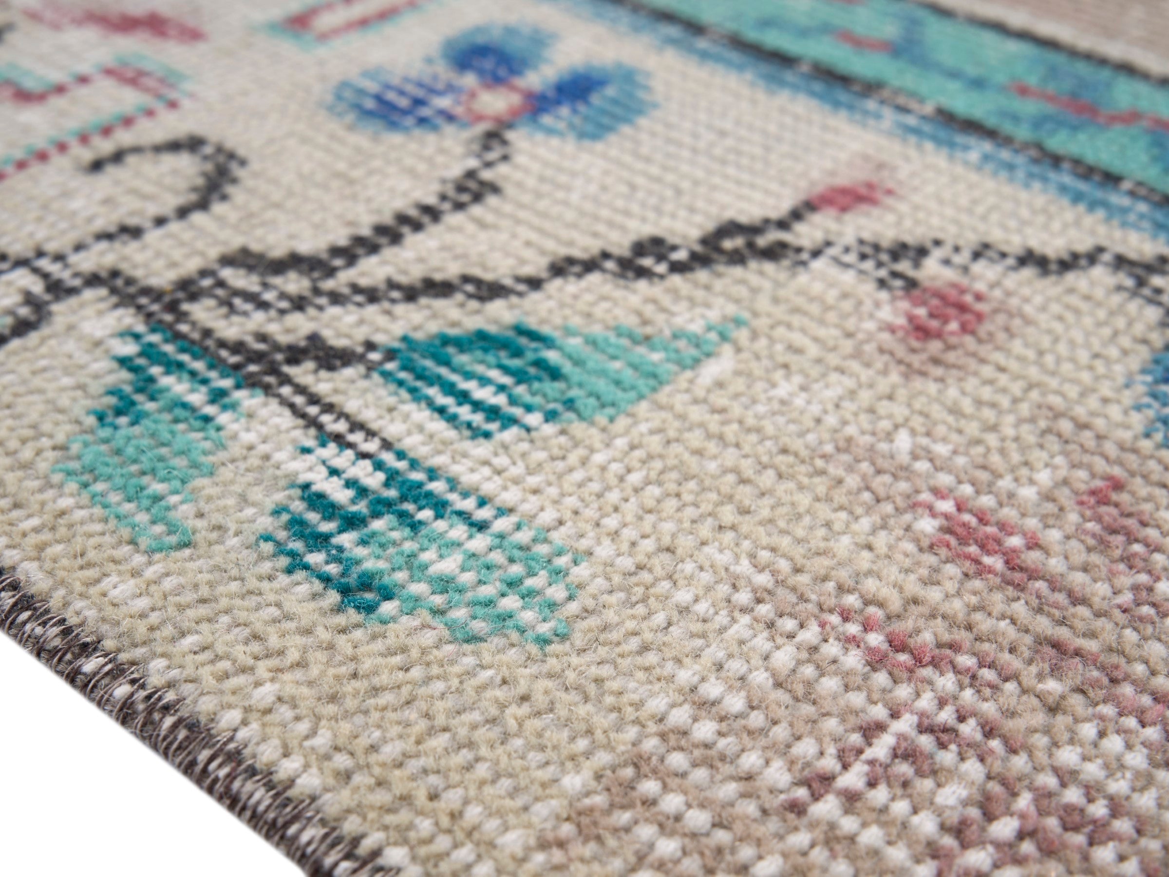 Turkish Isparta area rug in beige and muted pink, view 6 of 10