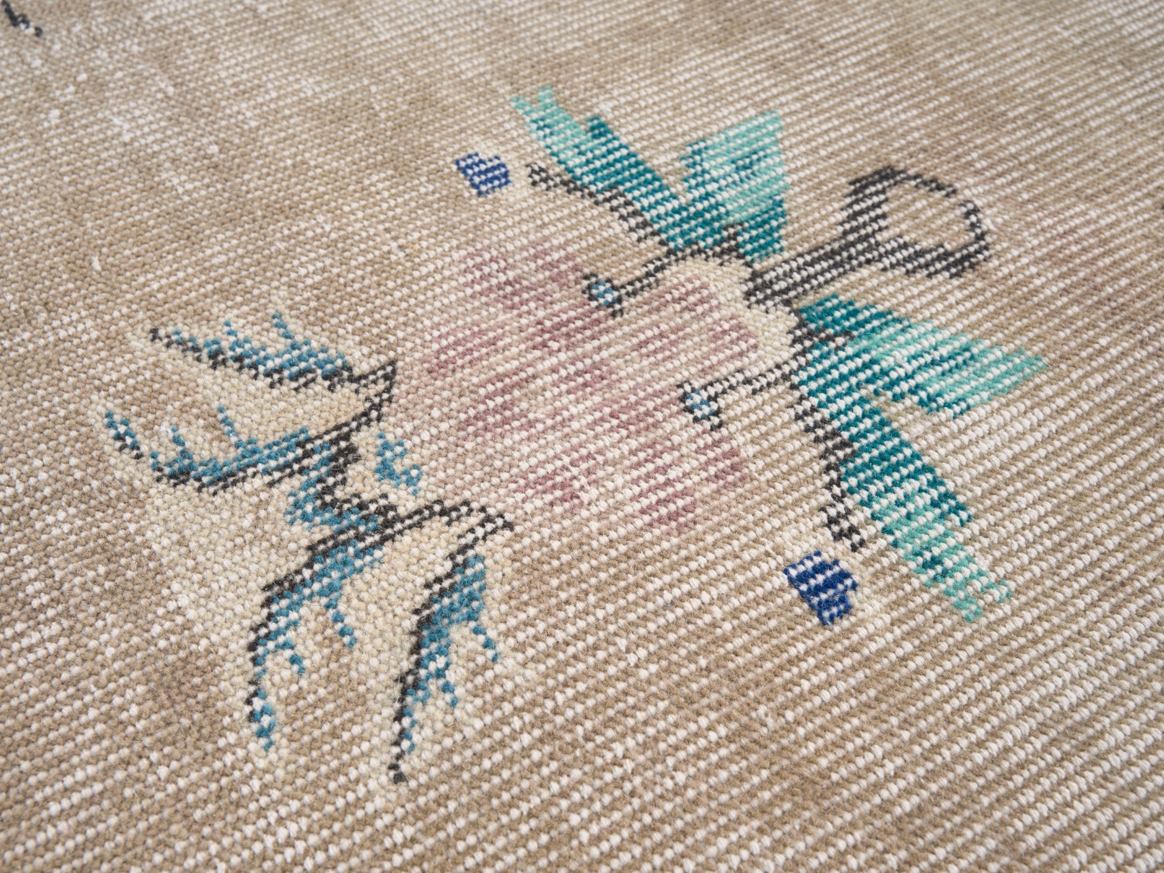 Turkish Isparta area rug in beige and muted pink, view 7 of 10