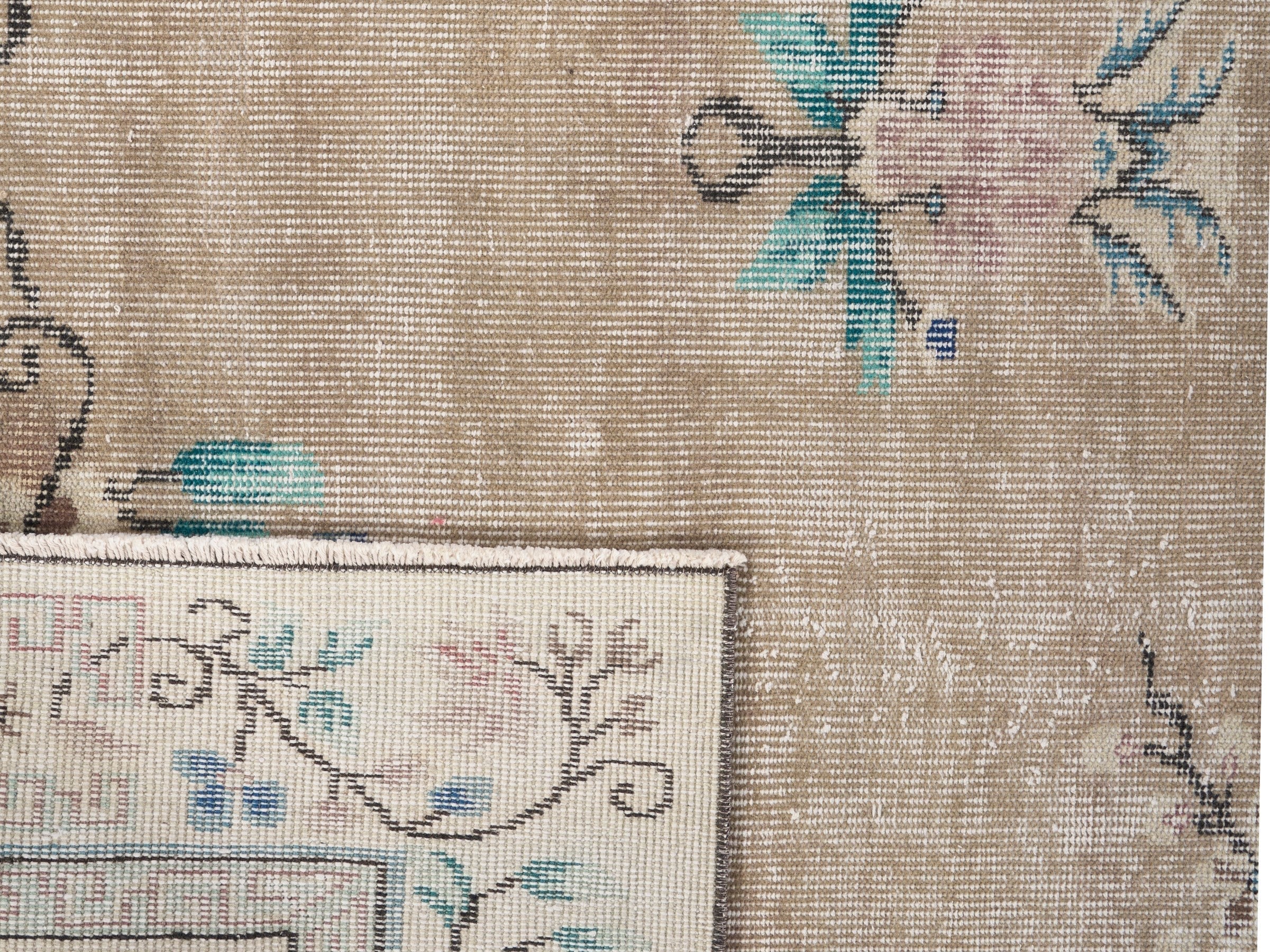 Turkish Isparta area rug in beige and muted pink, view 10 of 10