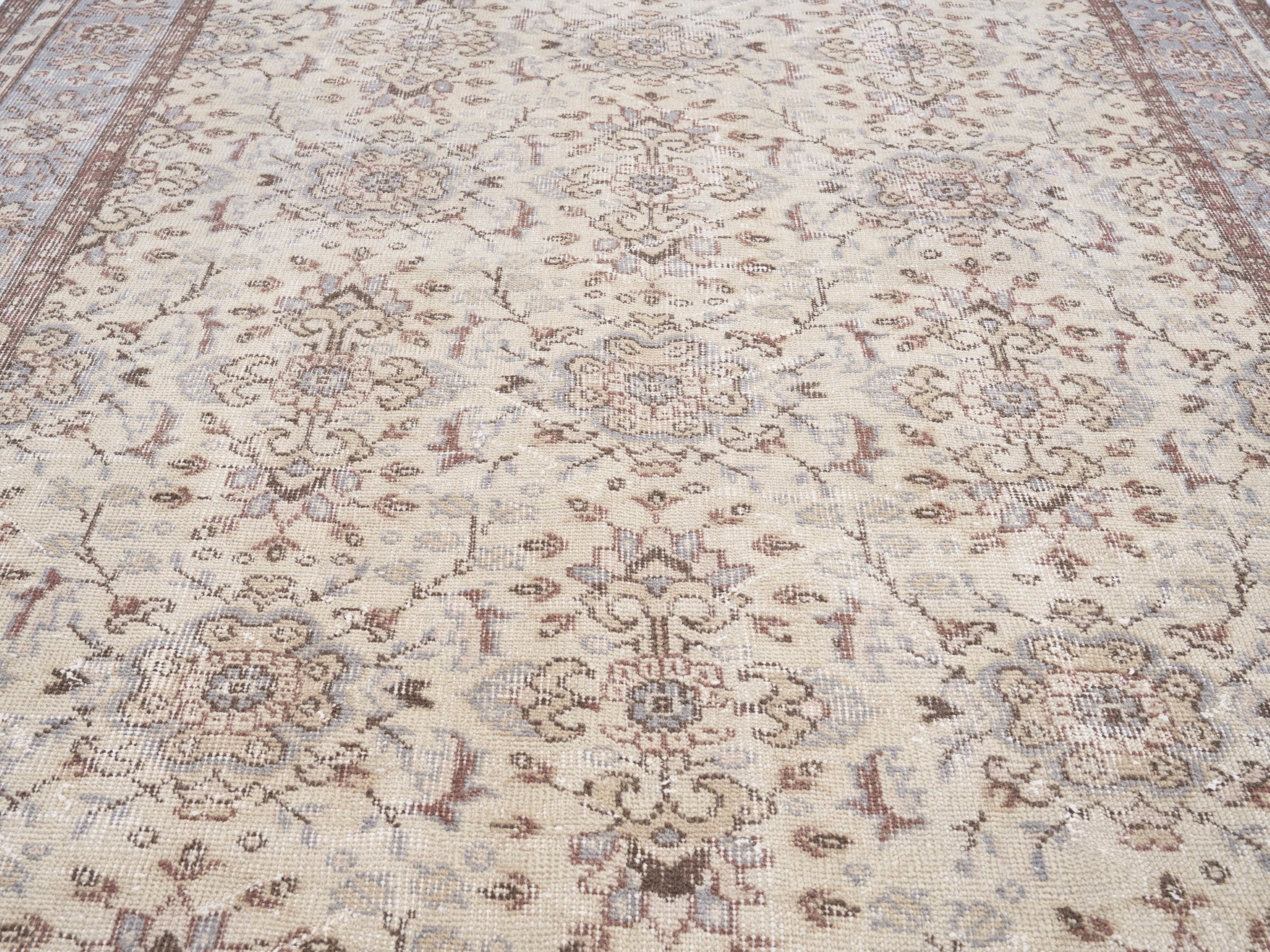 Turkish Isparta area rug in cream and taupe, view 4 of 10