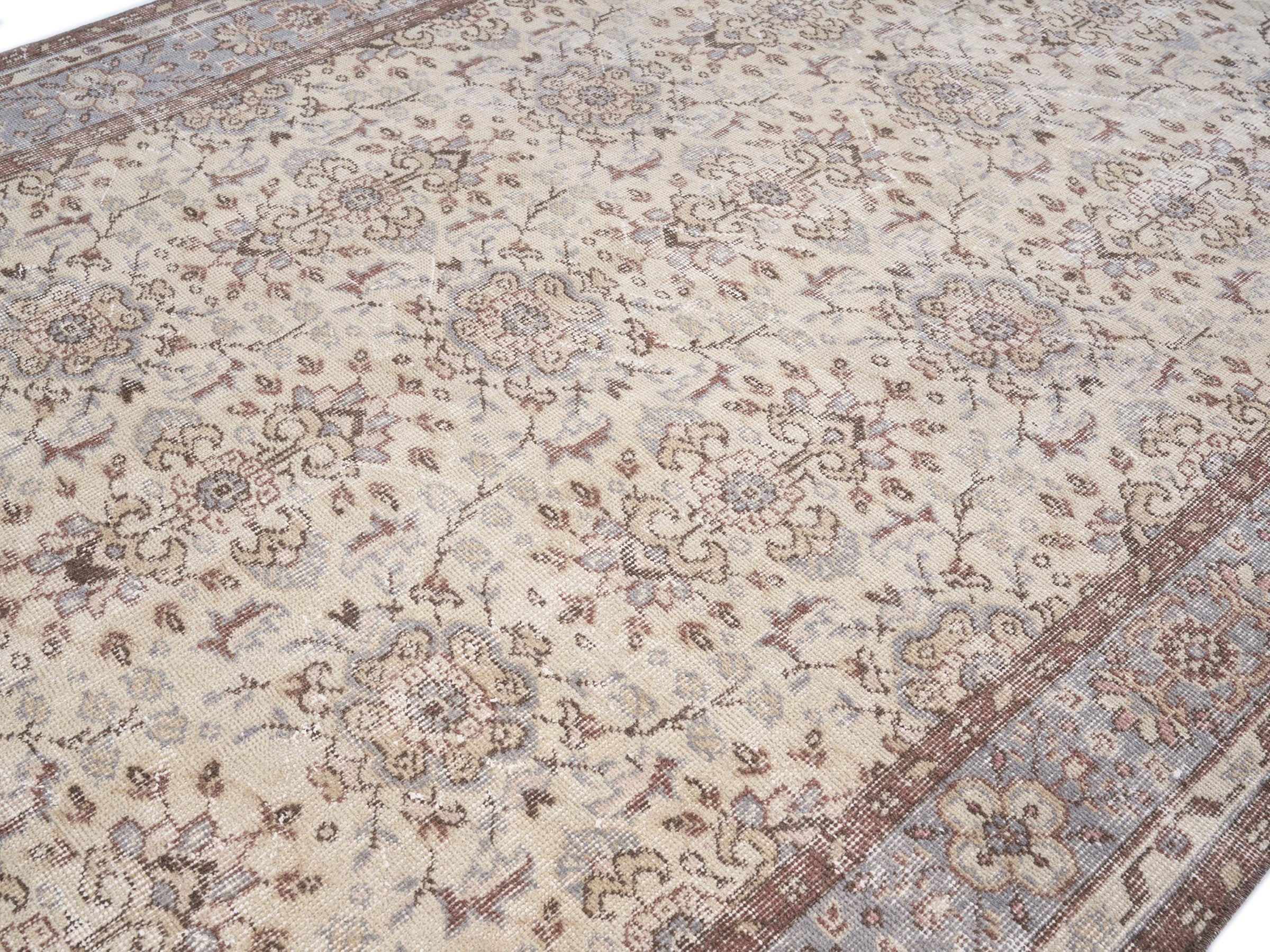 Turkish Isparta area rug in cream and taupe, view 5 of 10