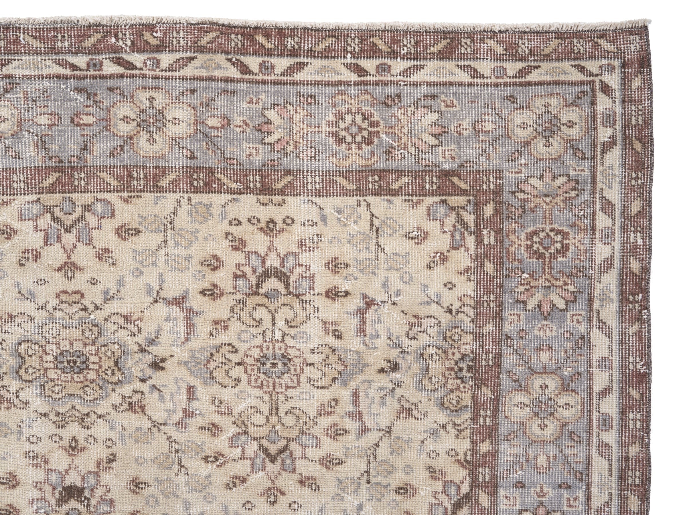 Turkish Isparta area rug in cream and taupe, view 8 of 10