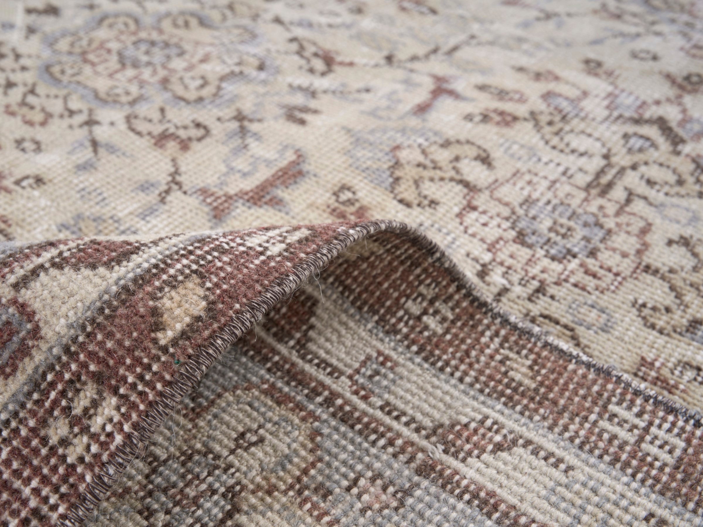 Turkish Isparta area rug in cream and taupe, view 9 of 10