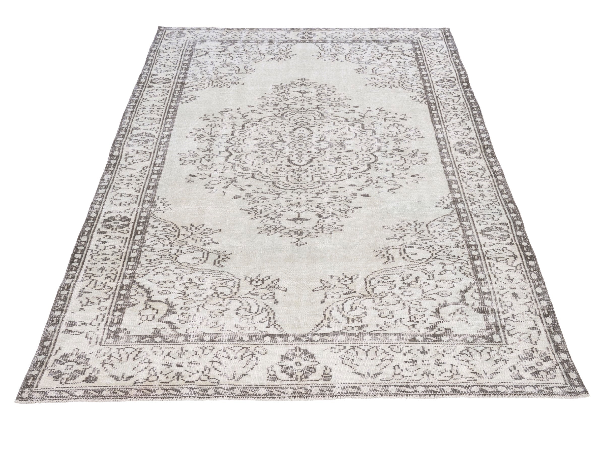 Turkish Manisa area rug in ivory and greige, view 2 of 10