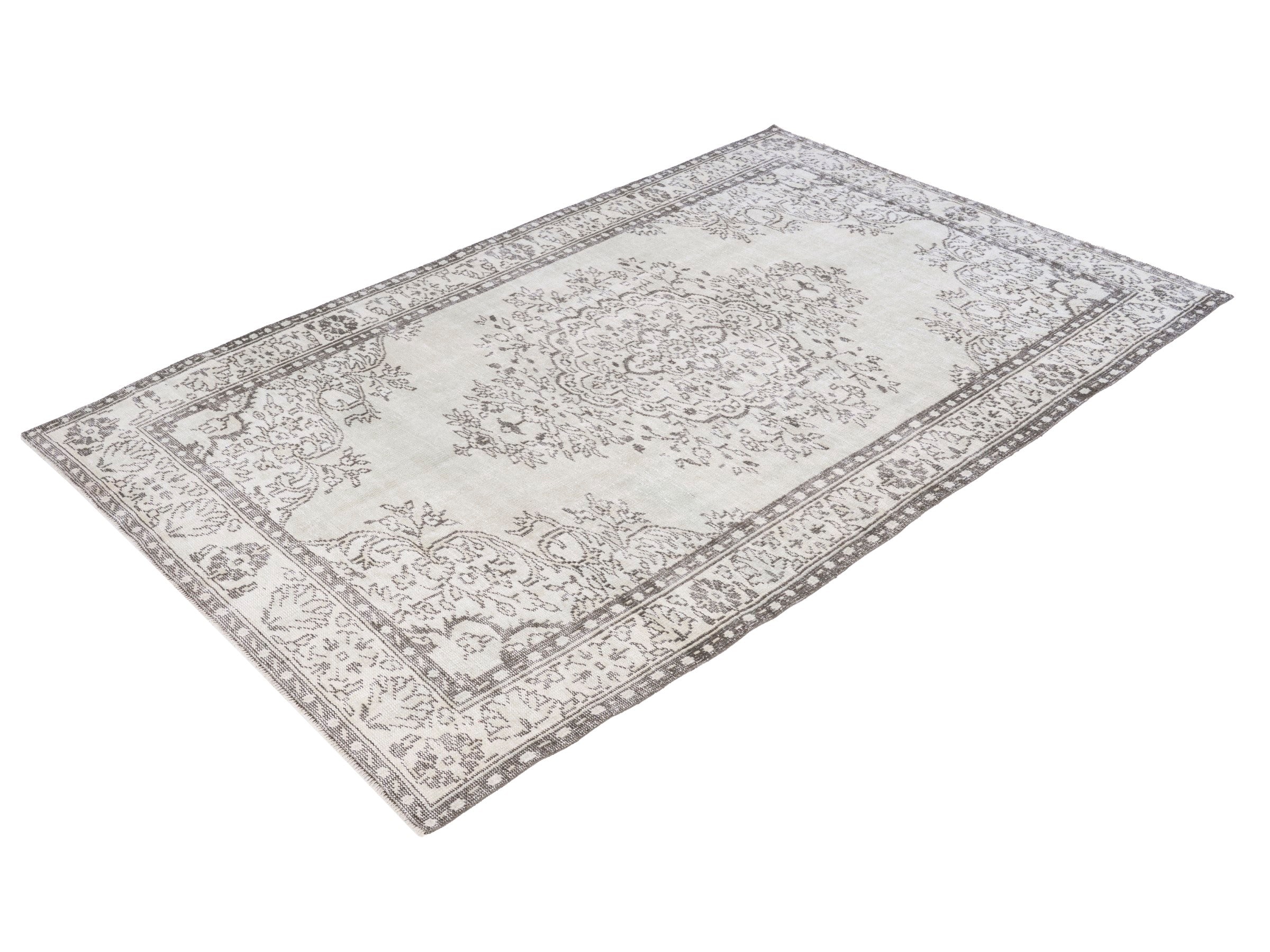 Turkish Manisa area rug in ivory and greige, view 3 of 10