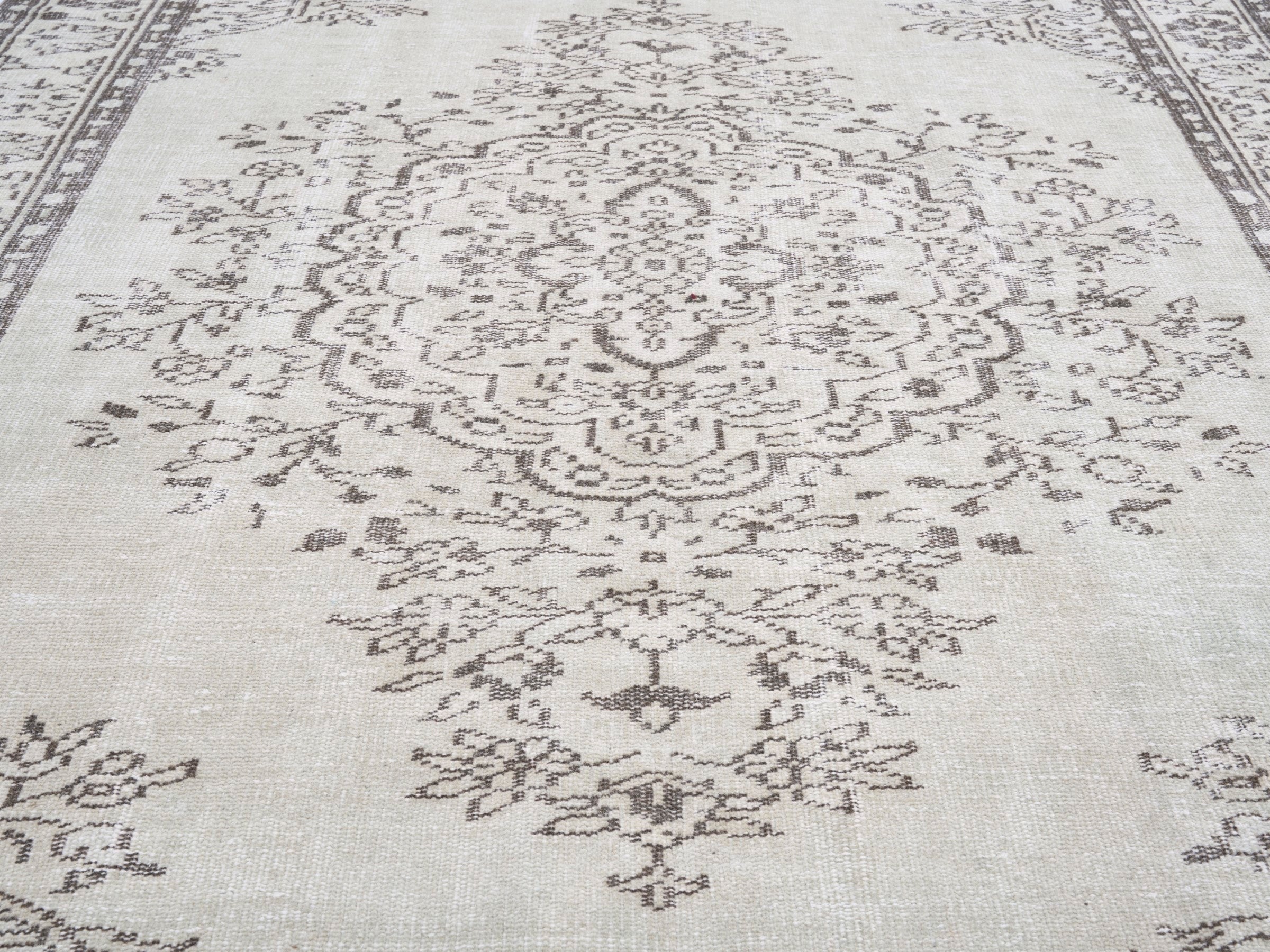 Turkish Manisa area rug in ivory and greige, view 4 of 10