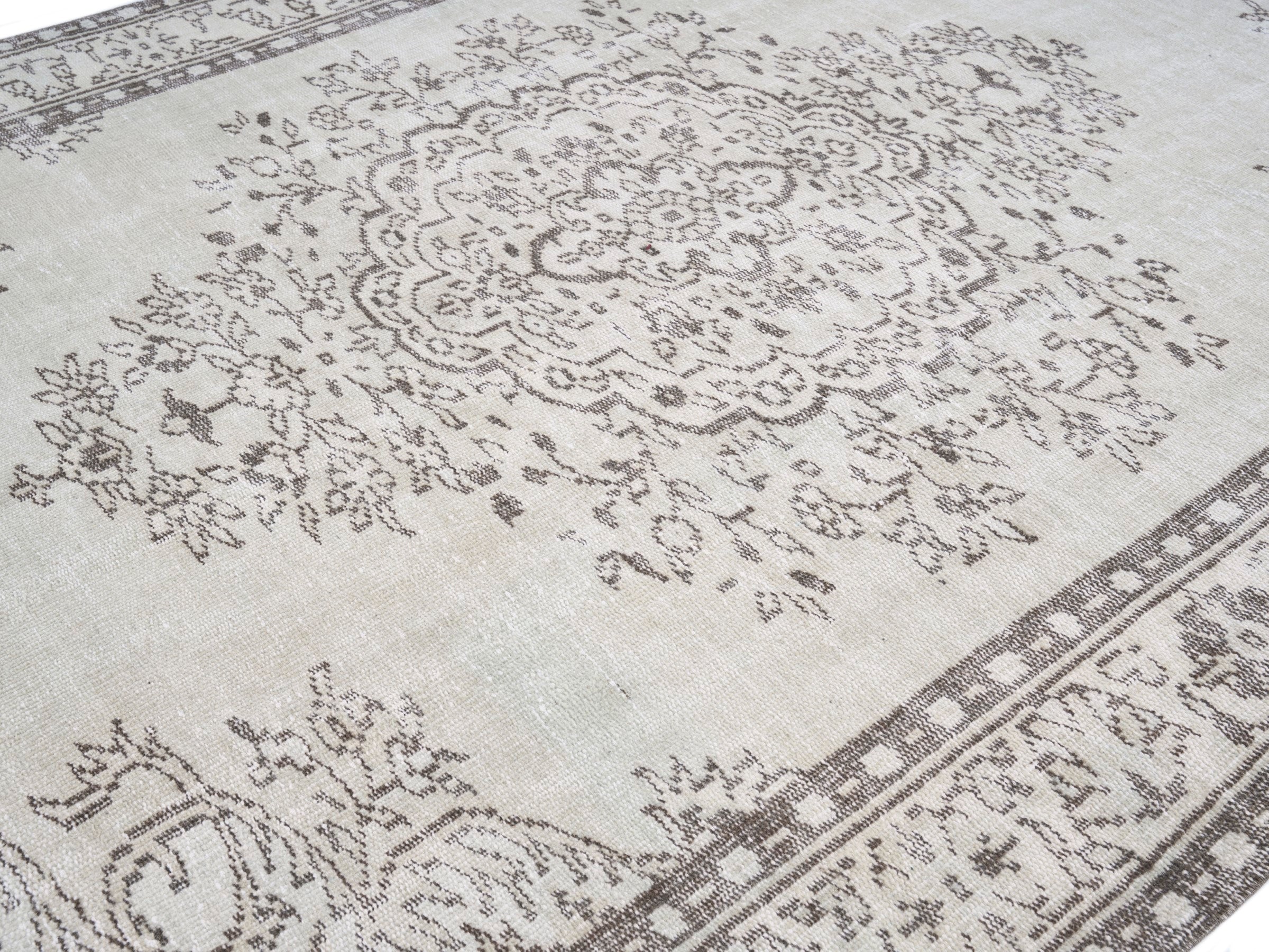 Turkish Manisa area rug in ivory and greige, view 5 of 10