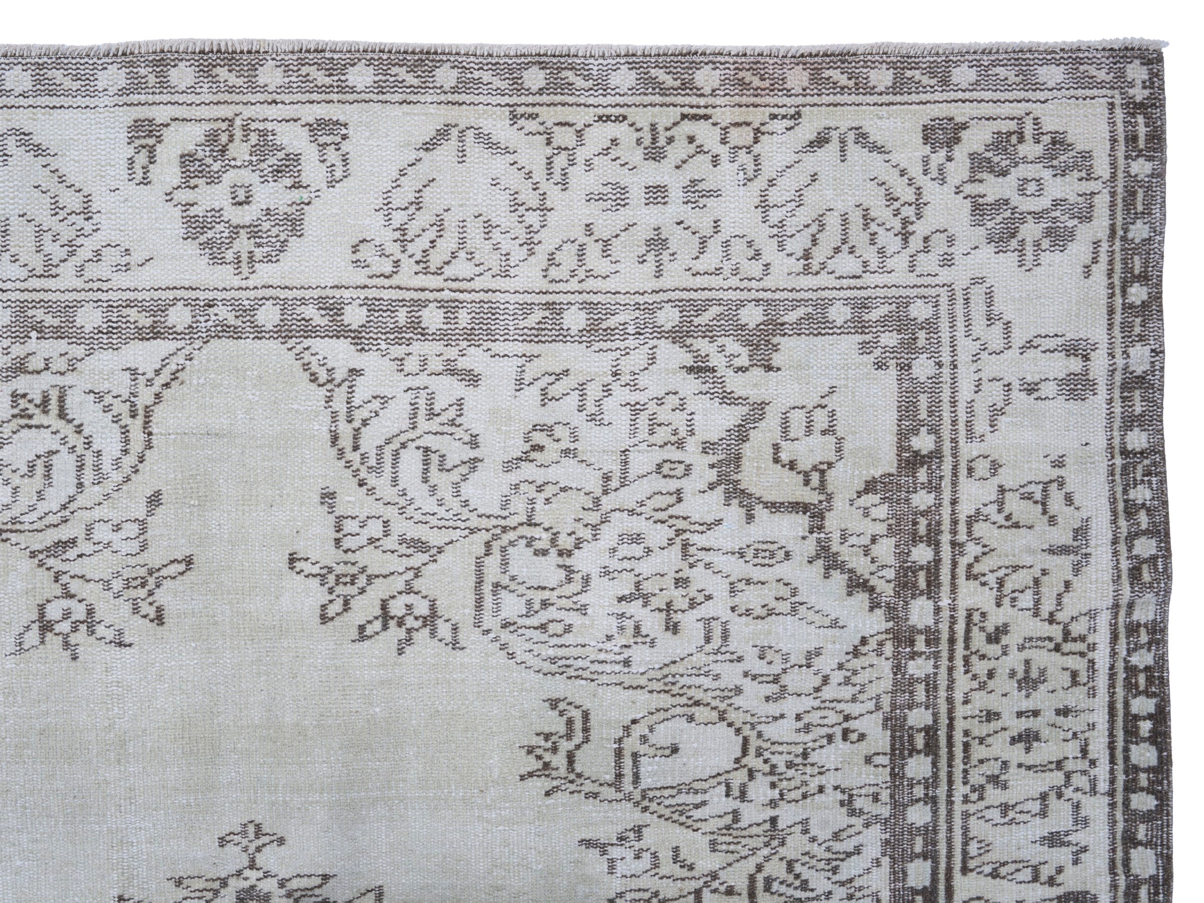 Turkish Manisa area rug in ivory and greige, view 8 of 10