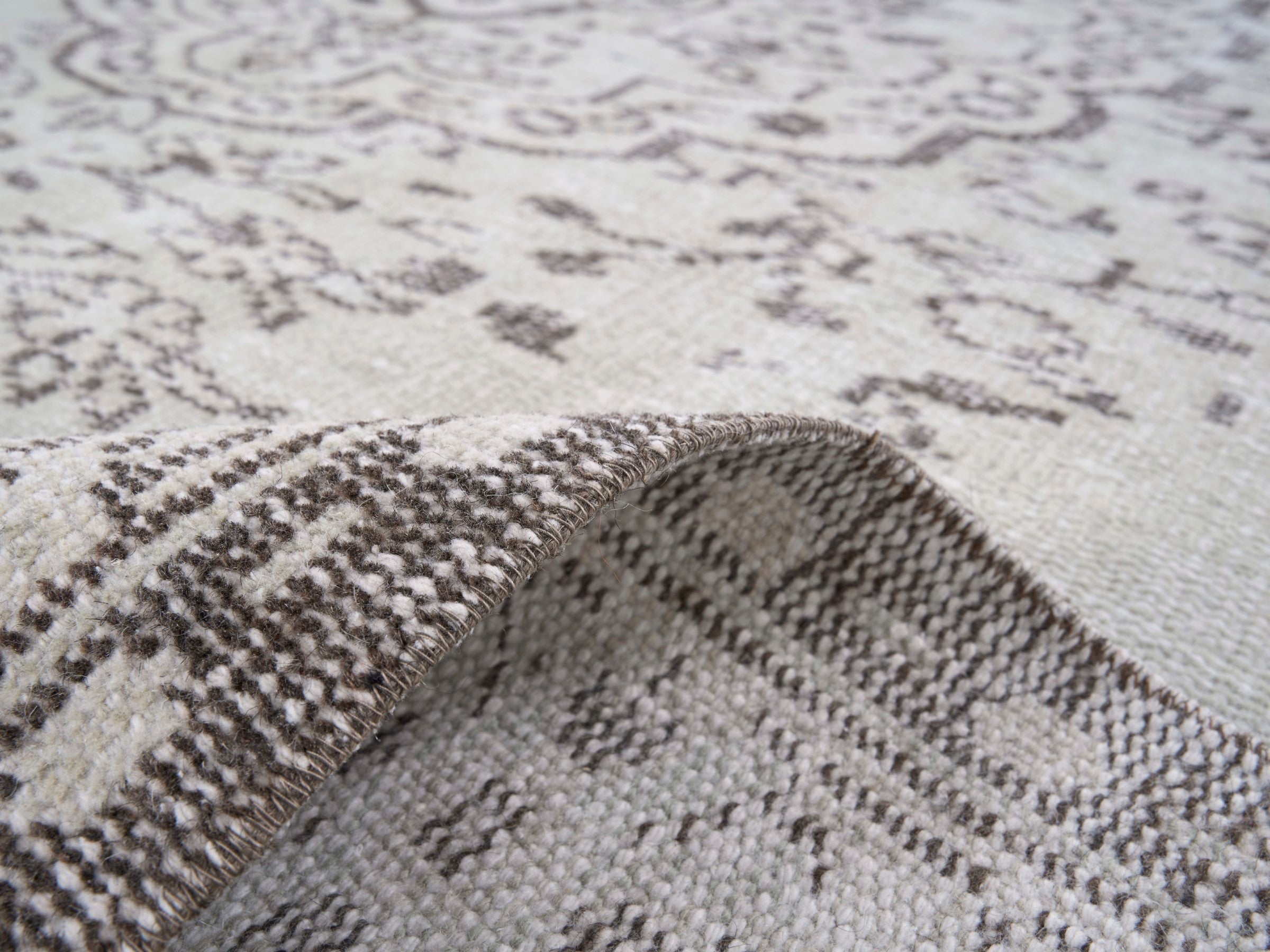 Turkish Manisa area rug in ivory and greige, view 9 of 10