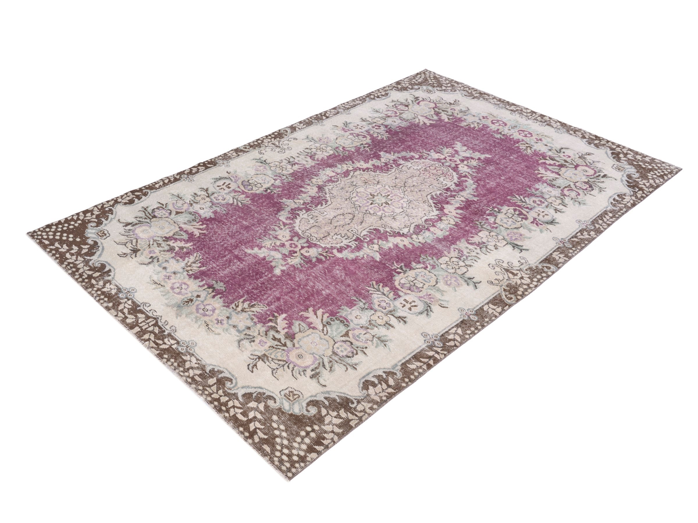 Turkish Isparta area rug in burgundy and ivory, view 3 of 10