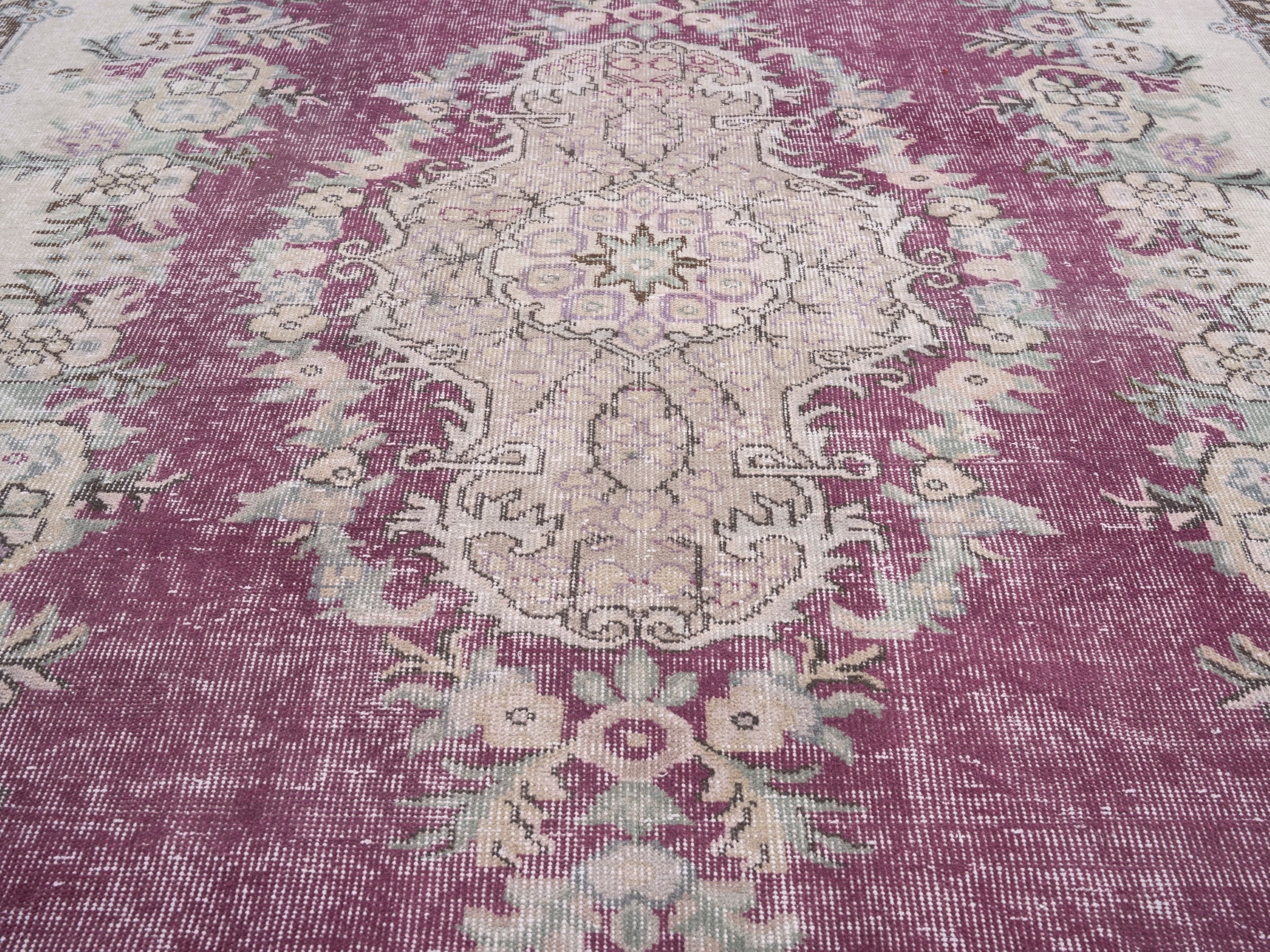 Turkish Isparta area rug in burgundy and ivory, view 4 of 10