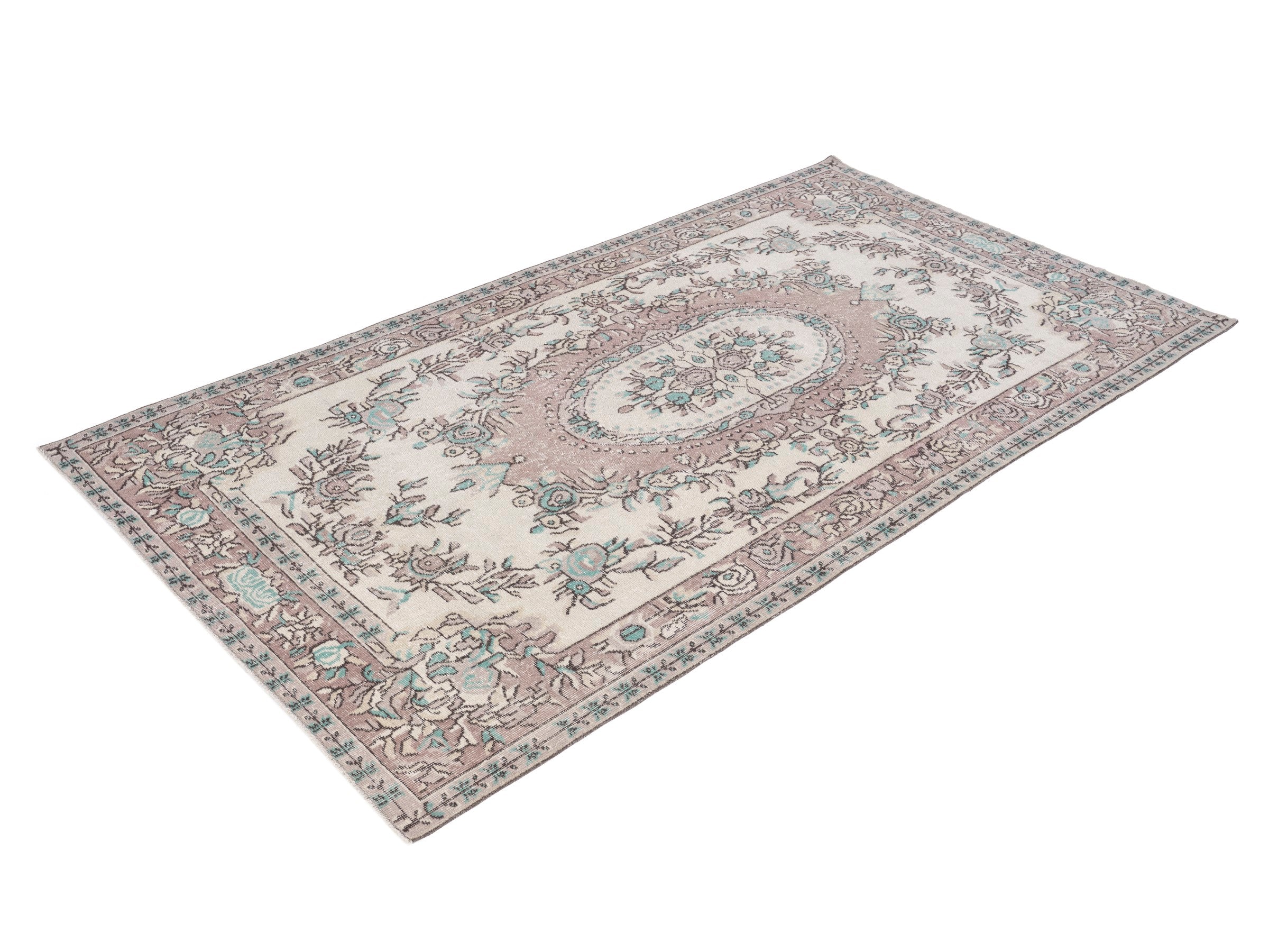 Turkish Isparta area rug in cream and dusty rose, view 3 of 10