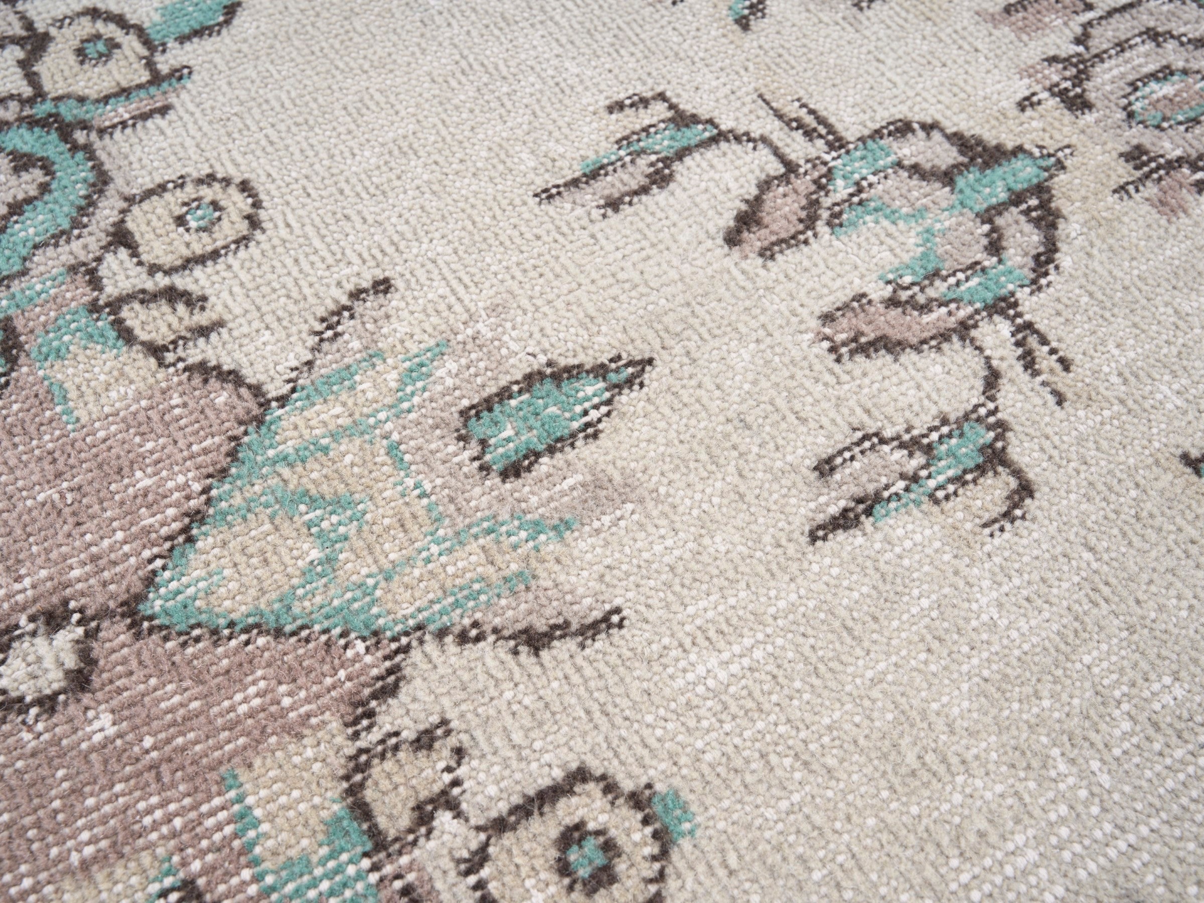 Turkish Isparta area rug in cream and dusty rose, view 7 of 10