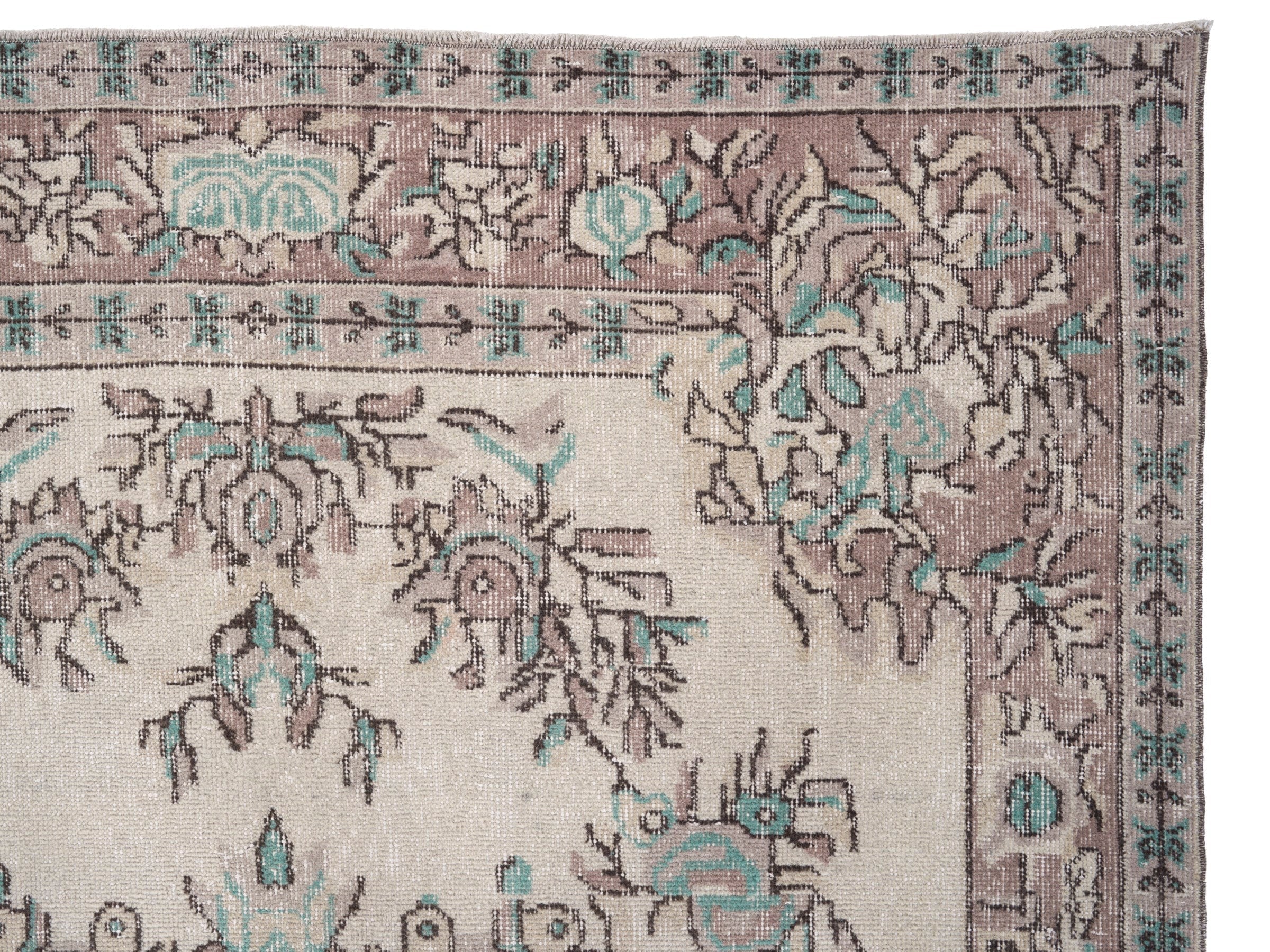 Turkish Isparta area rug in cream and dusty rose, view 8 of 10