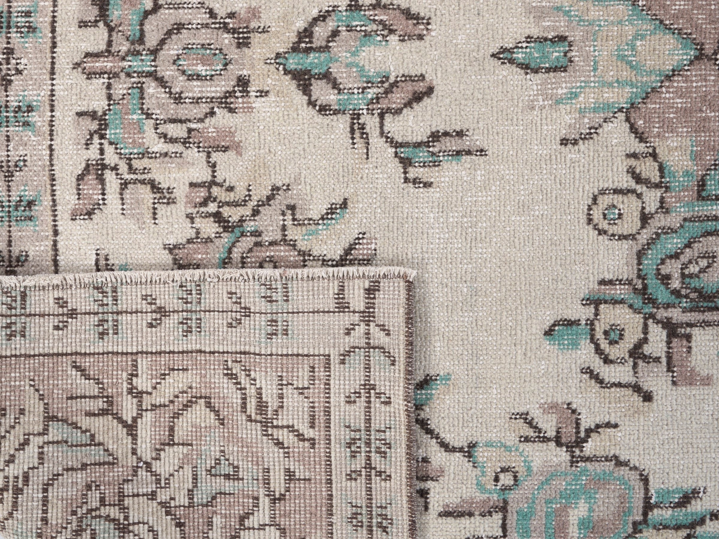 Turkish Isparta area rug in cream and dusty rose, view 10 of 10