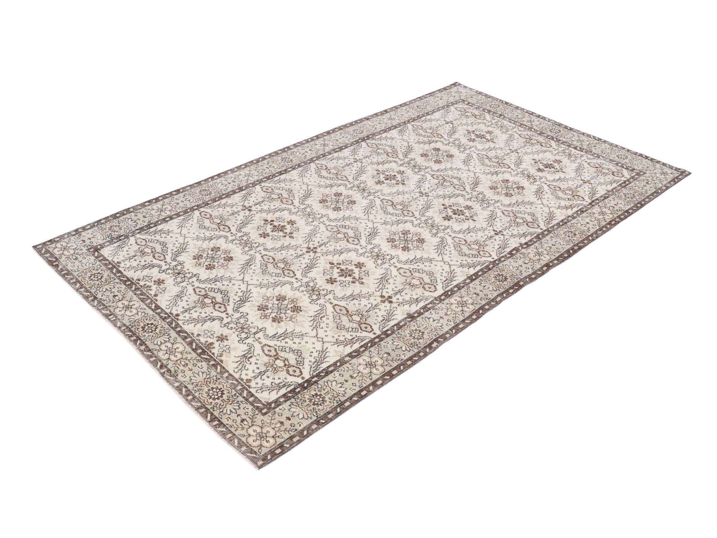 Turkish Isparta area rug in ivory and greige, view 3 of 10