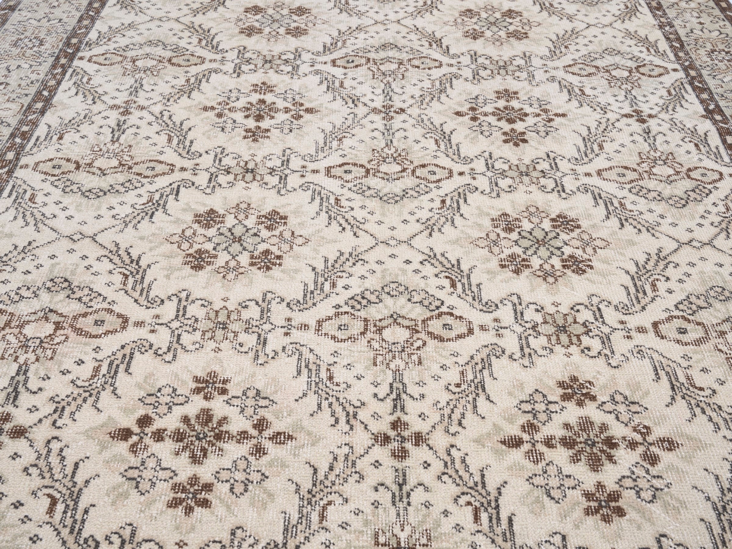 Turkish Isparta area rug in ivory and greige, view 4 of 10