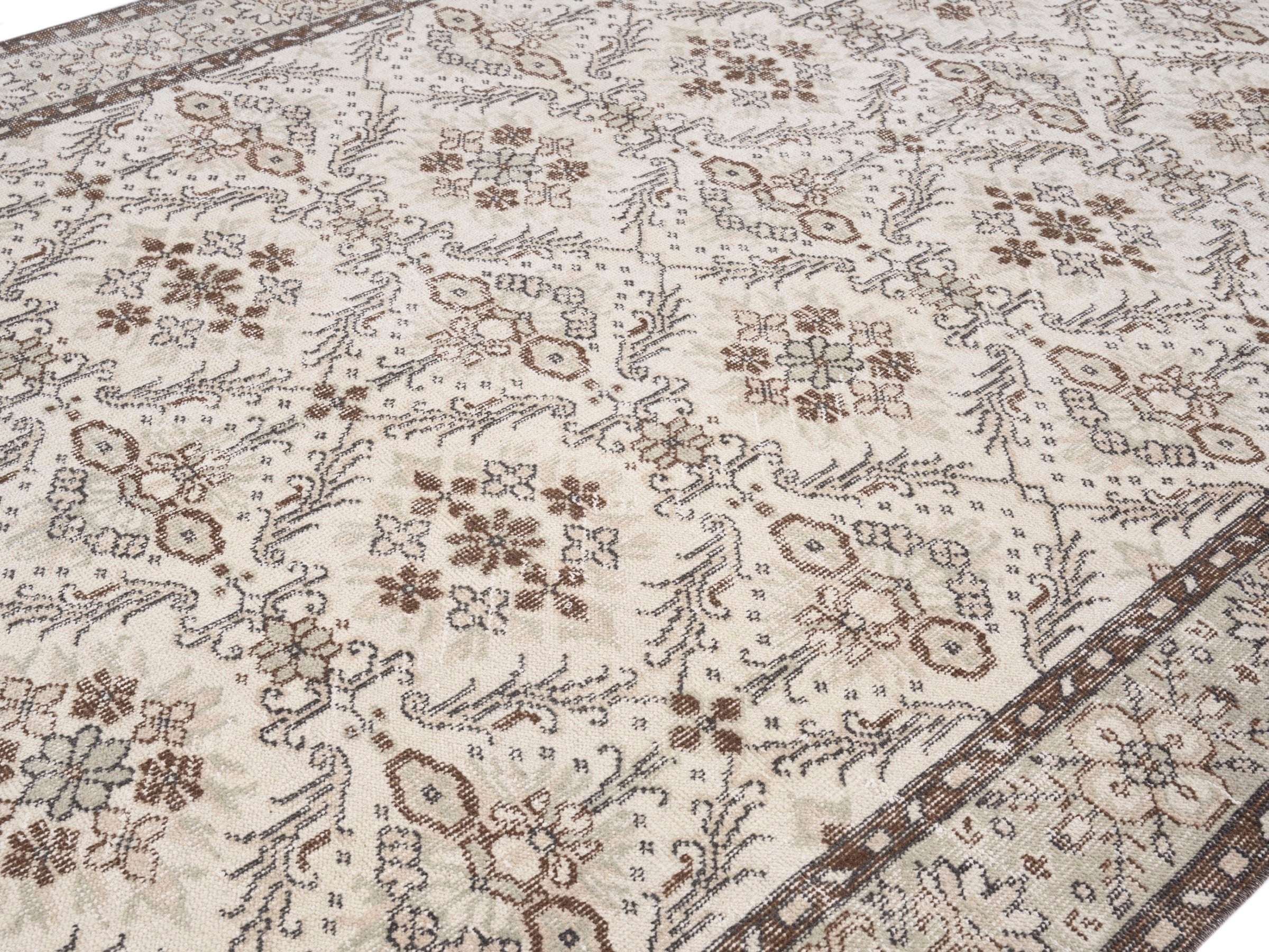 Turkish Isparta area rug in ivory and greige, view 5 of 10