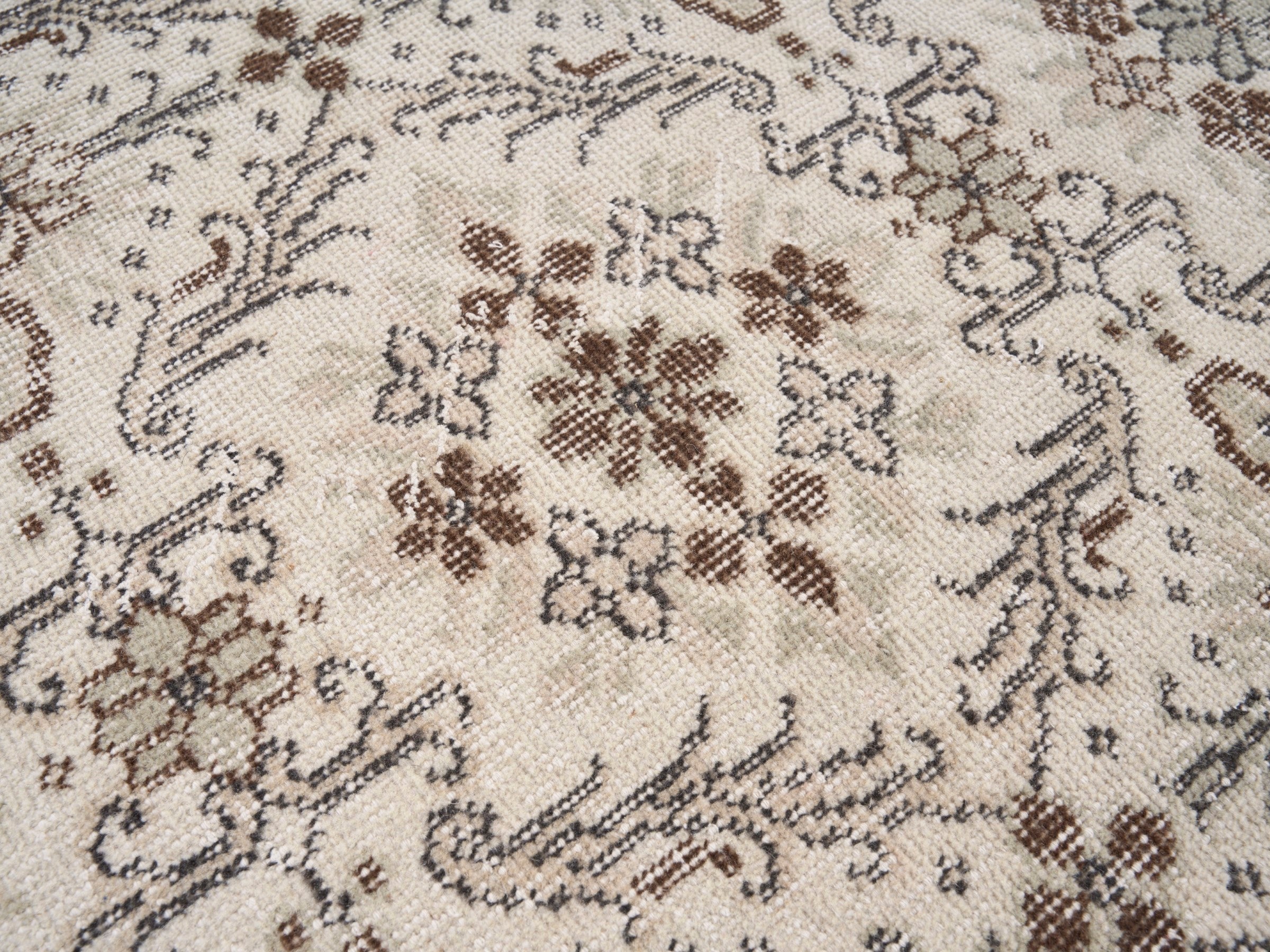 Turkish Isparta area rug in ivory and greige, view 7 of 10