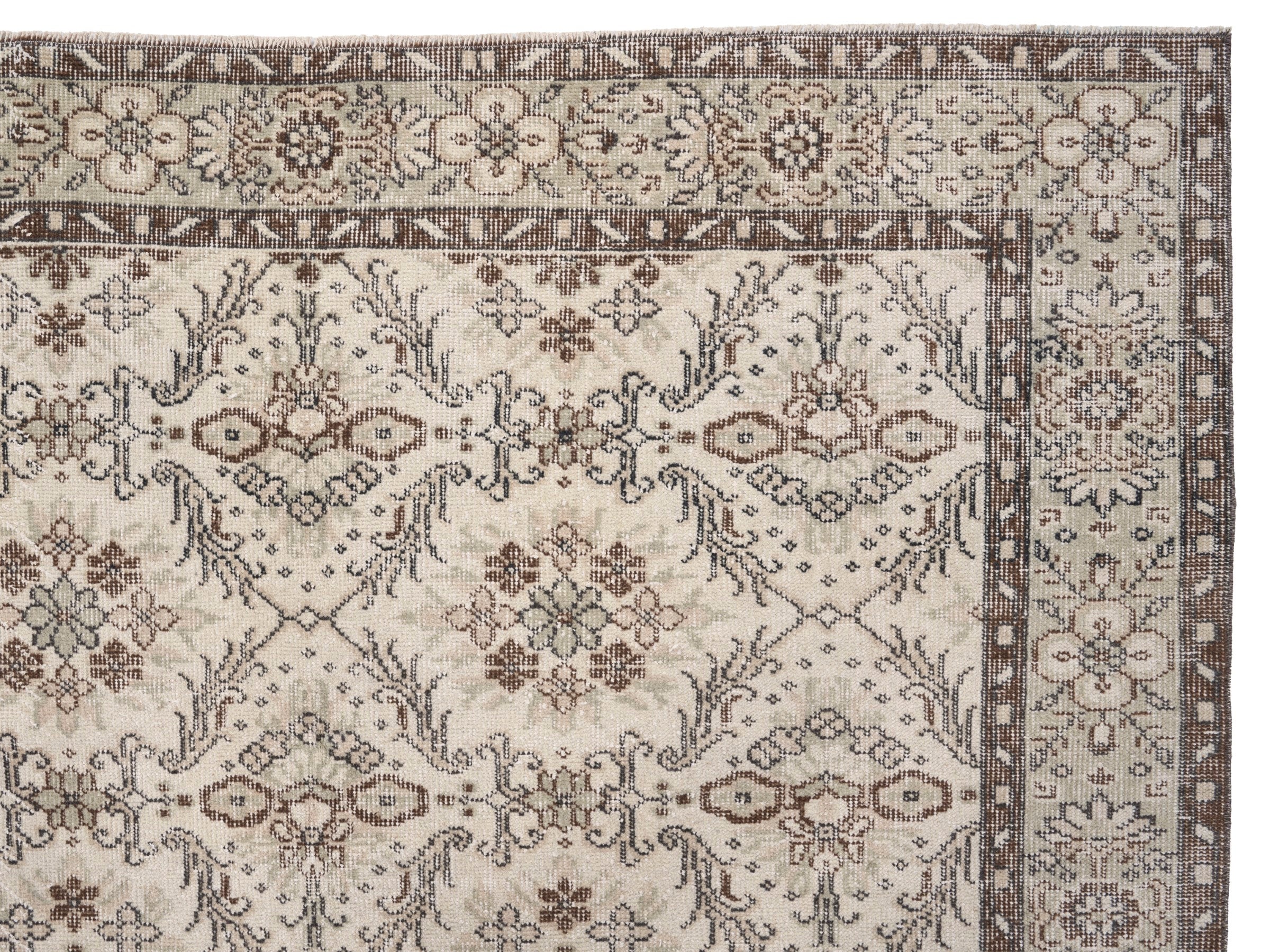 Turkish Isparta area rug in ivory and greige, view 8 of 10