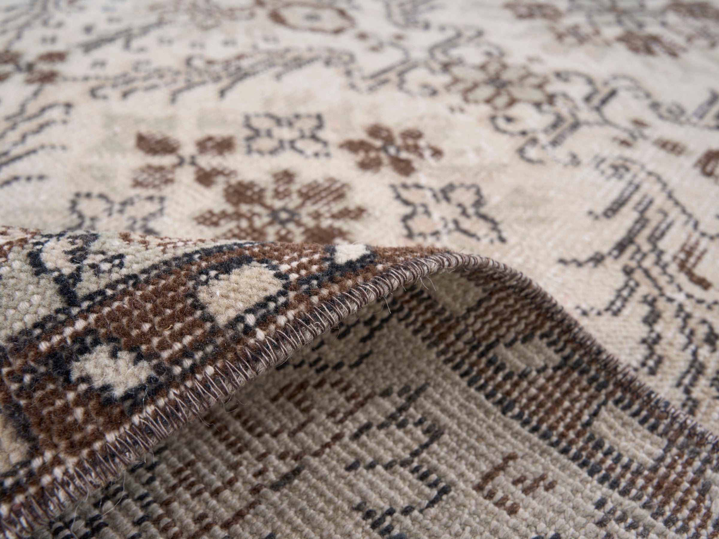 Turkish Isparta area rug in ivory and greige, view 9 of 10