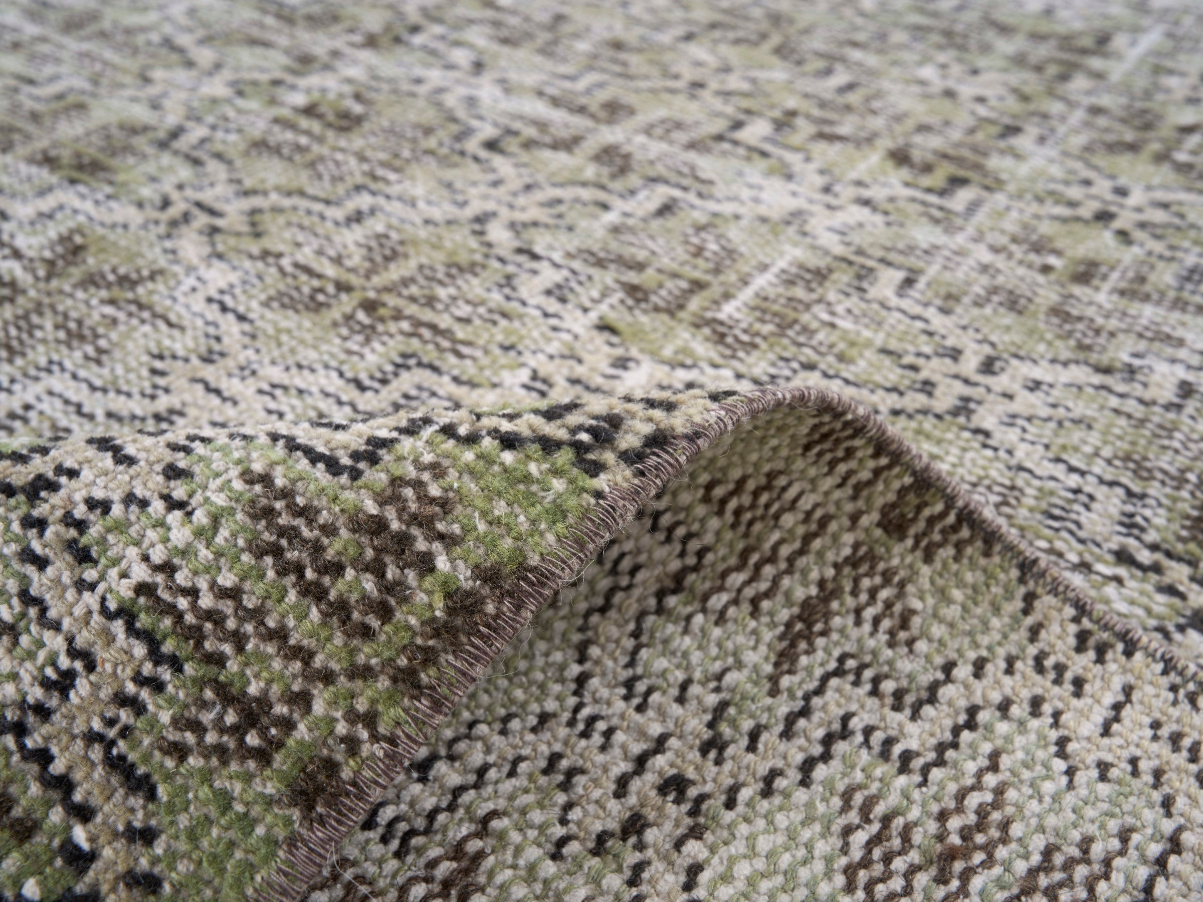 Turkish Manisa area rug in taupe and greige, view 9 of 10