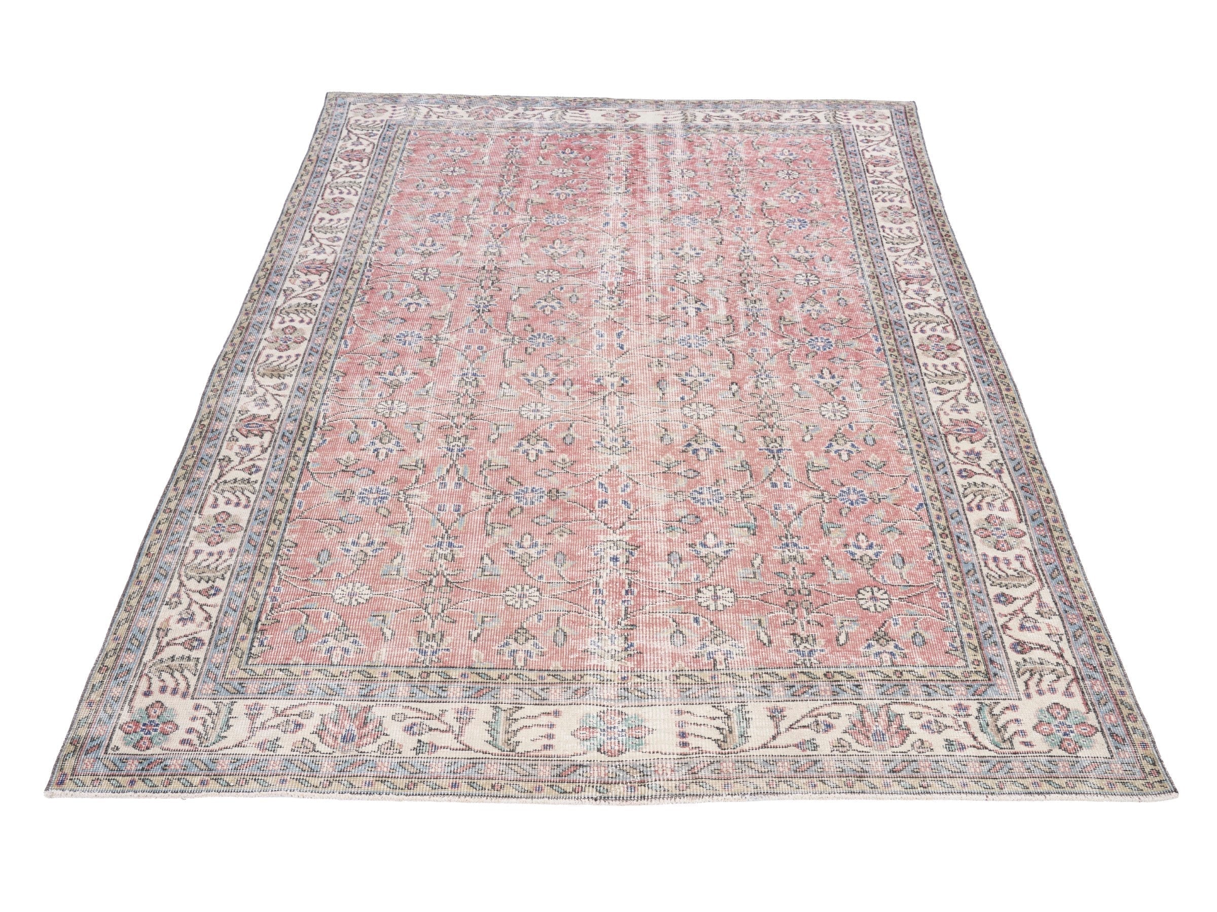Turkish Isparta area rug in muted pink and cream, view 2 of 10