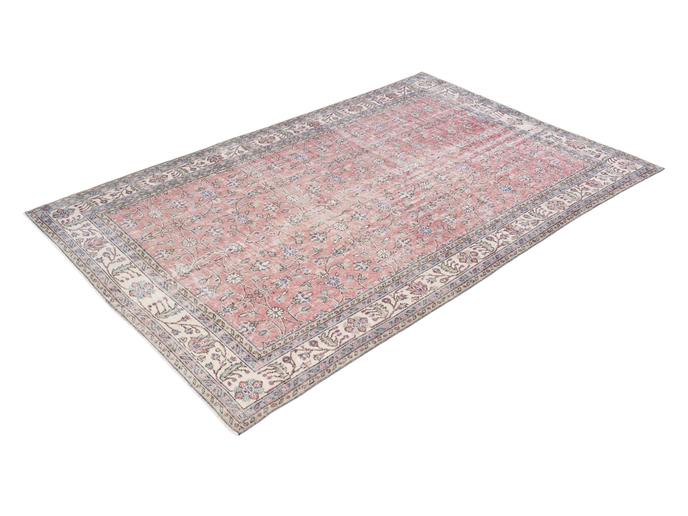Turkish Isparta area rug in muted pink and cream, view 3 of 10