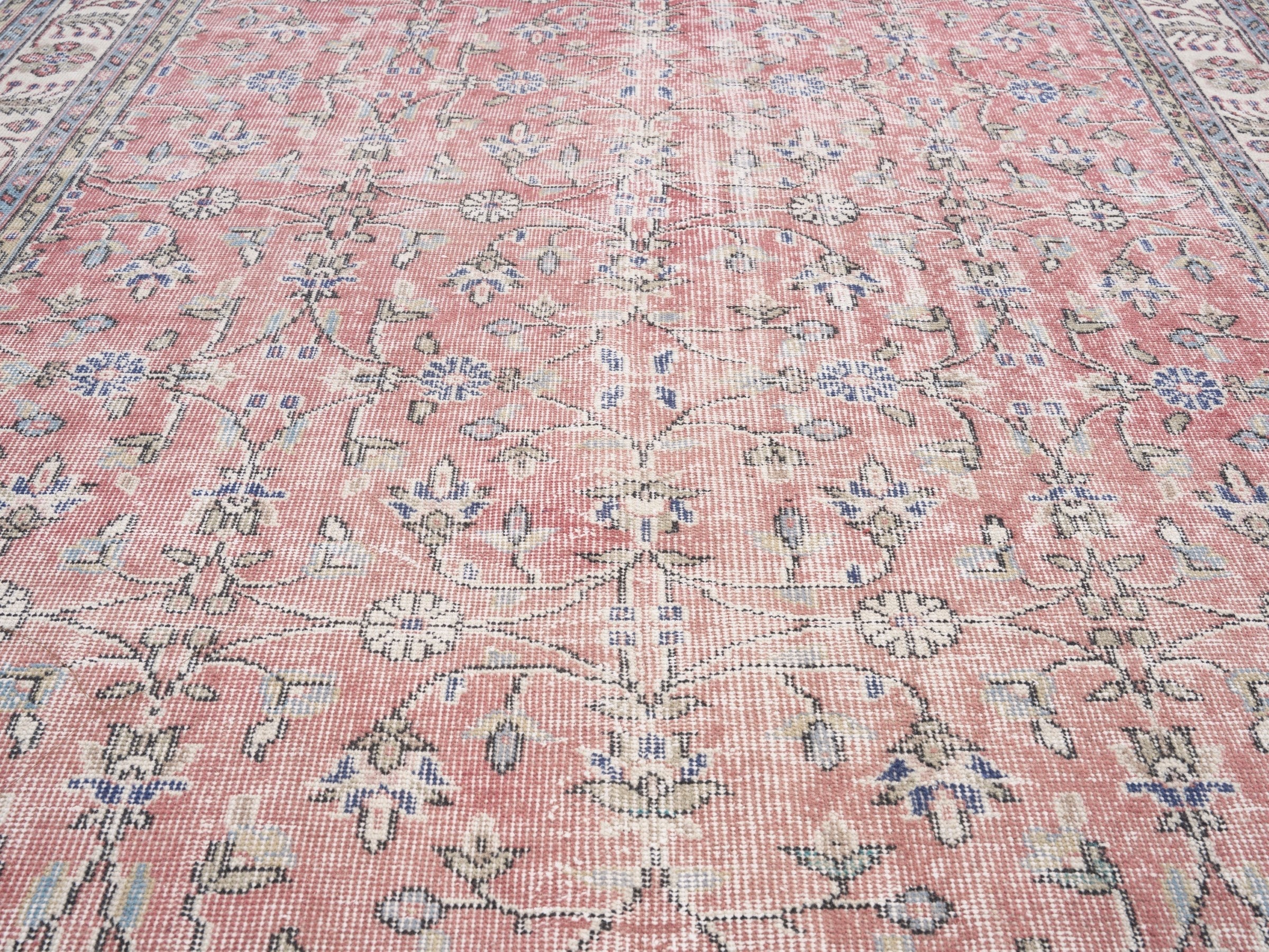 Turkish Isparta area rug in muted pink and cream, view 4 of 10