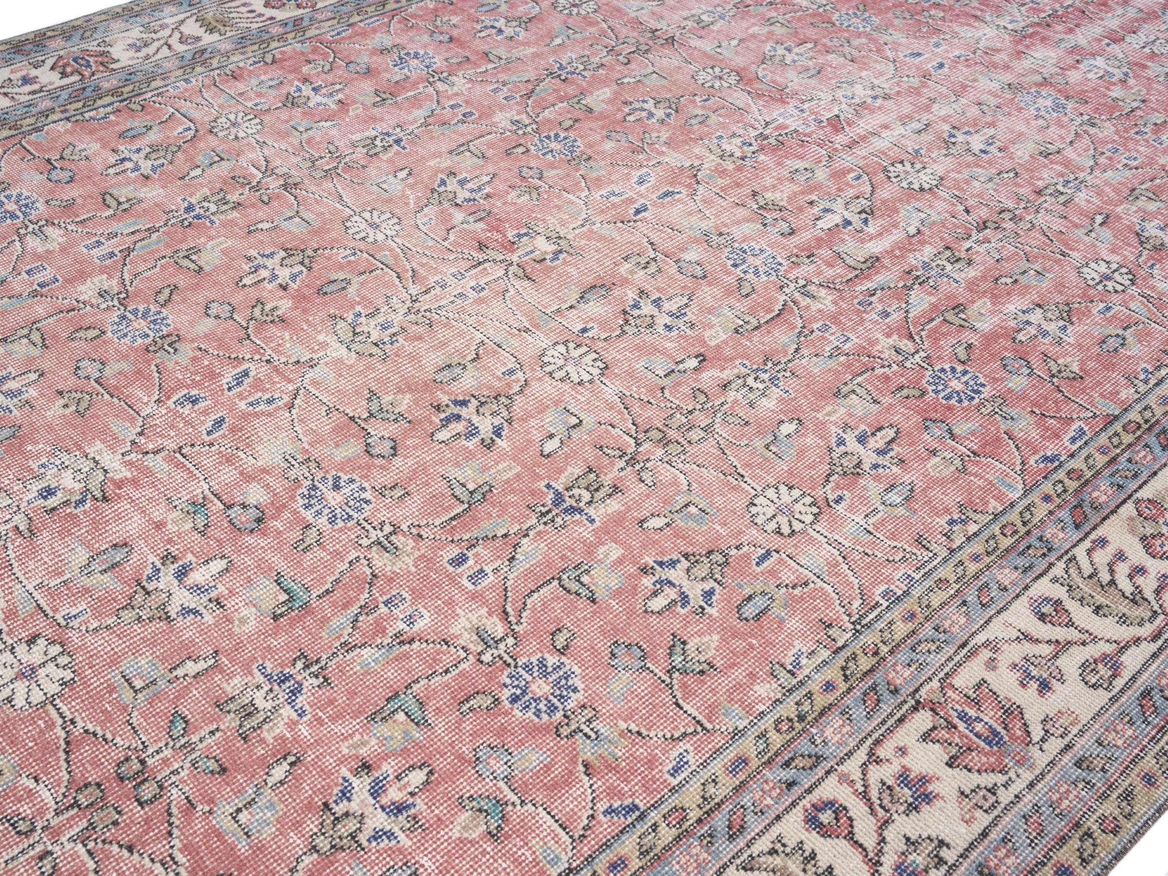 Turkish Isparta area rug in muted pink and cream, view 5 of 10
