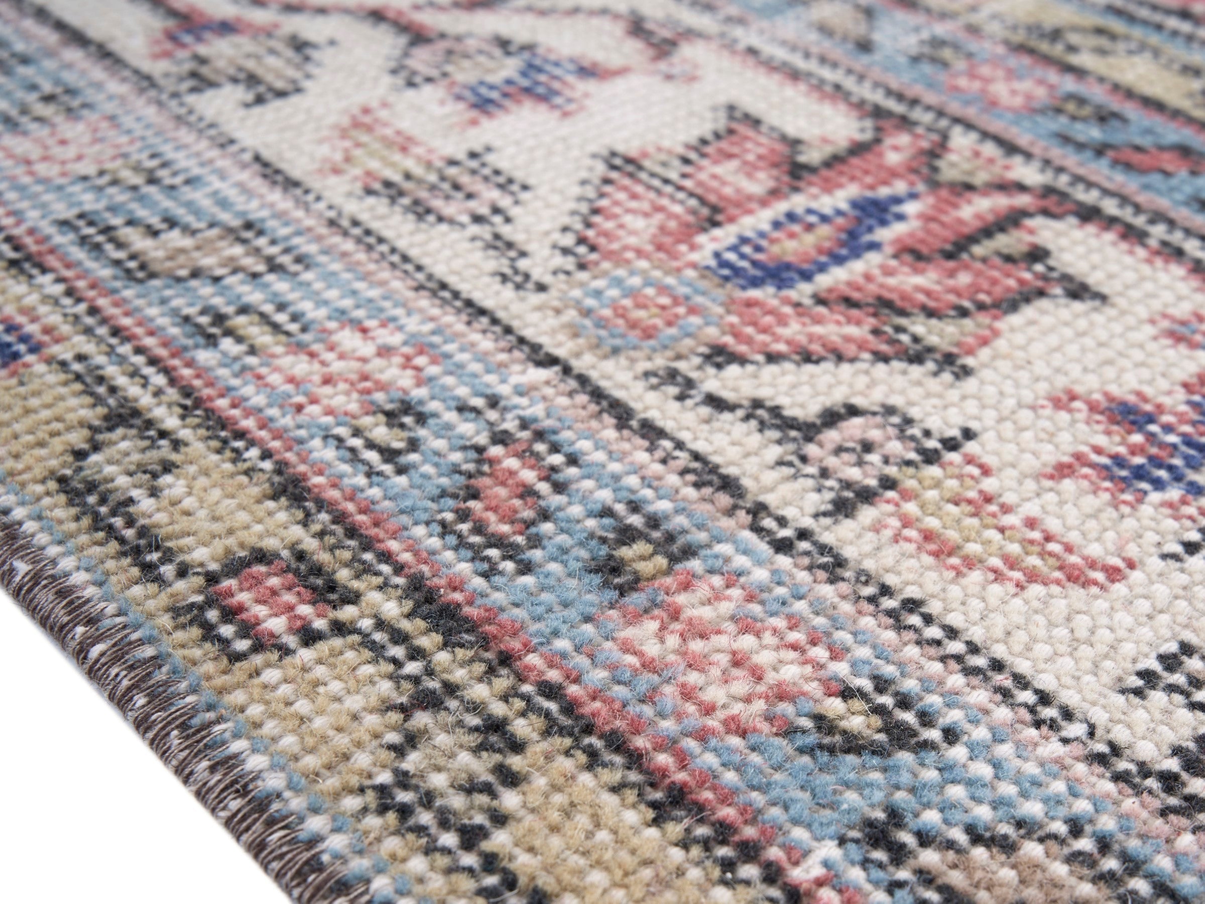 Turkish Isparta area rug in muted pink and cream, view 6 of 10