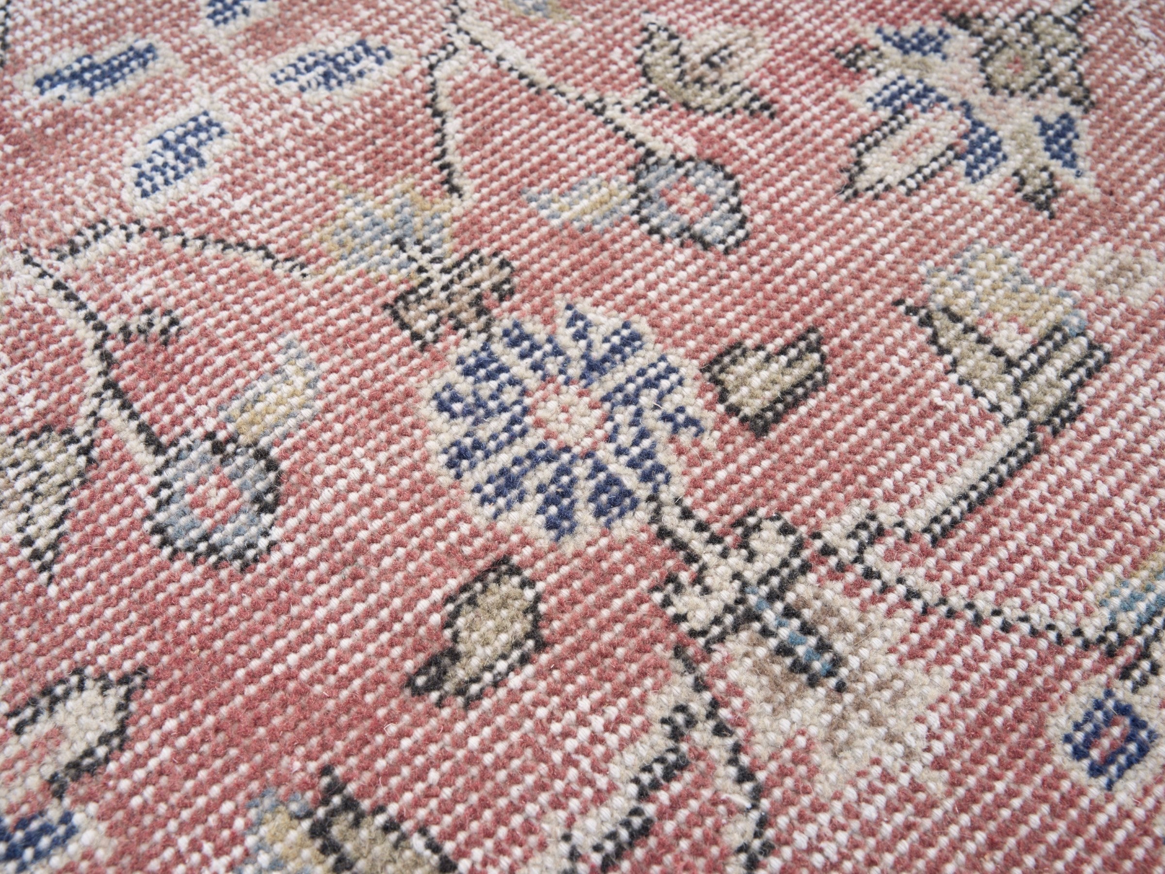 Turkish Isparta area rug in muted pink and cream, view 7 of 10