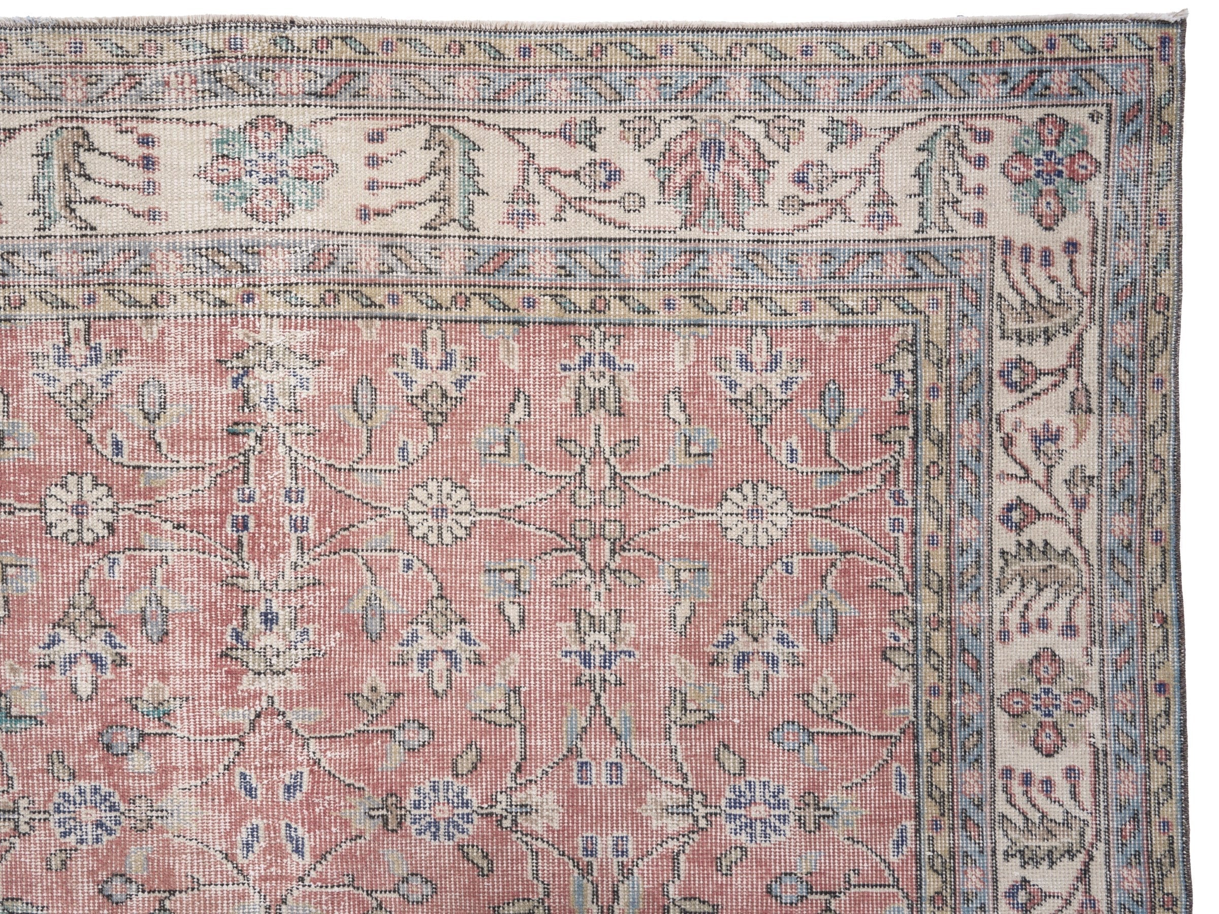Turkish Isparta area rug in muted pink and cream, view 8 of 10
