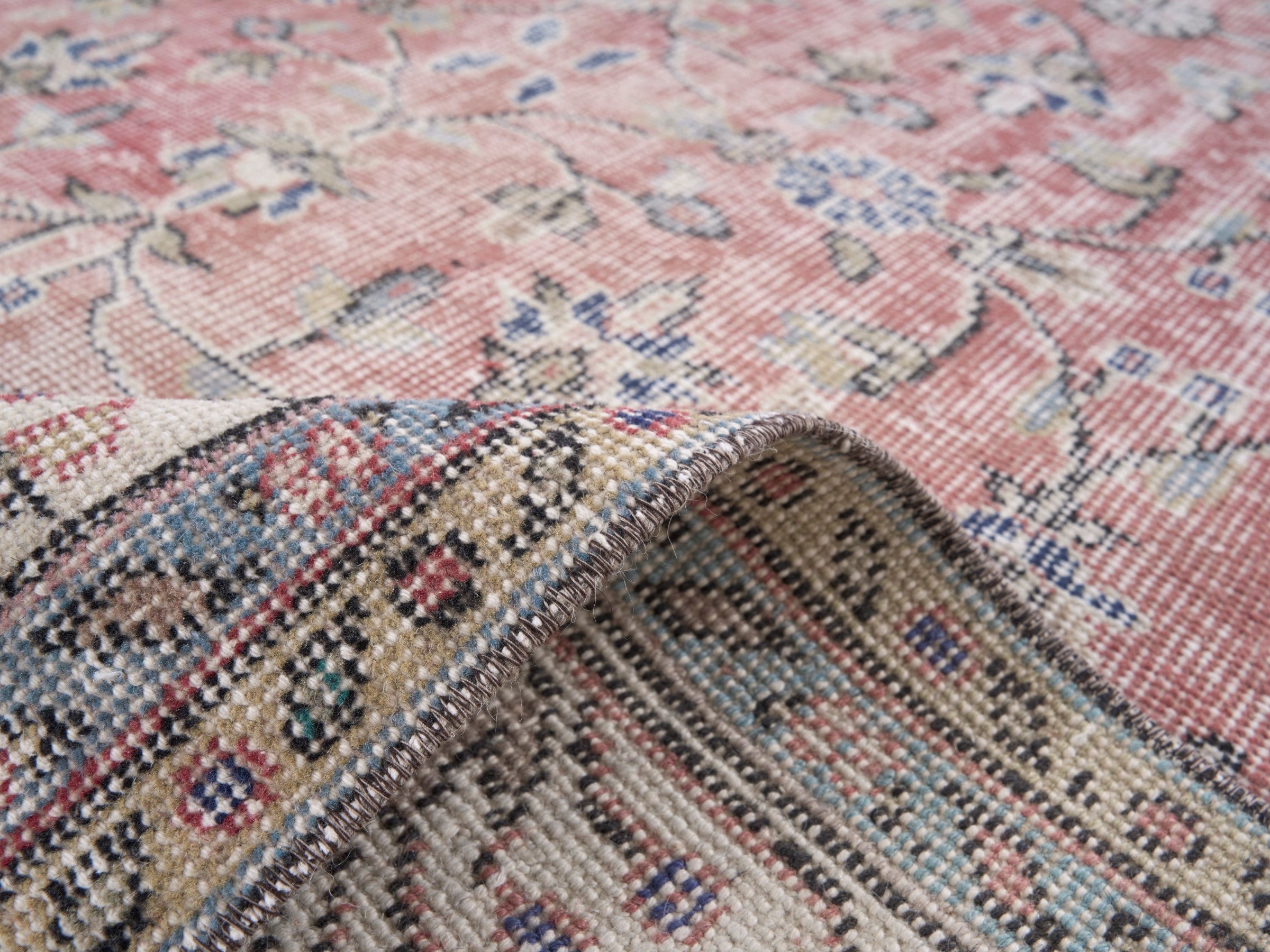 Turkish Isparta area rug in muted pink and cream, view 9 of 10