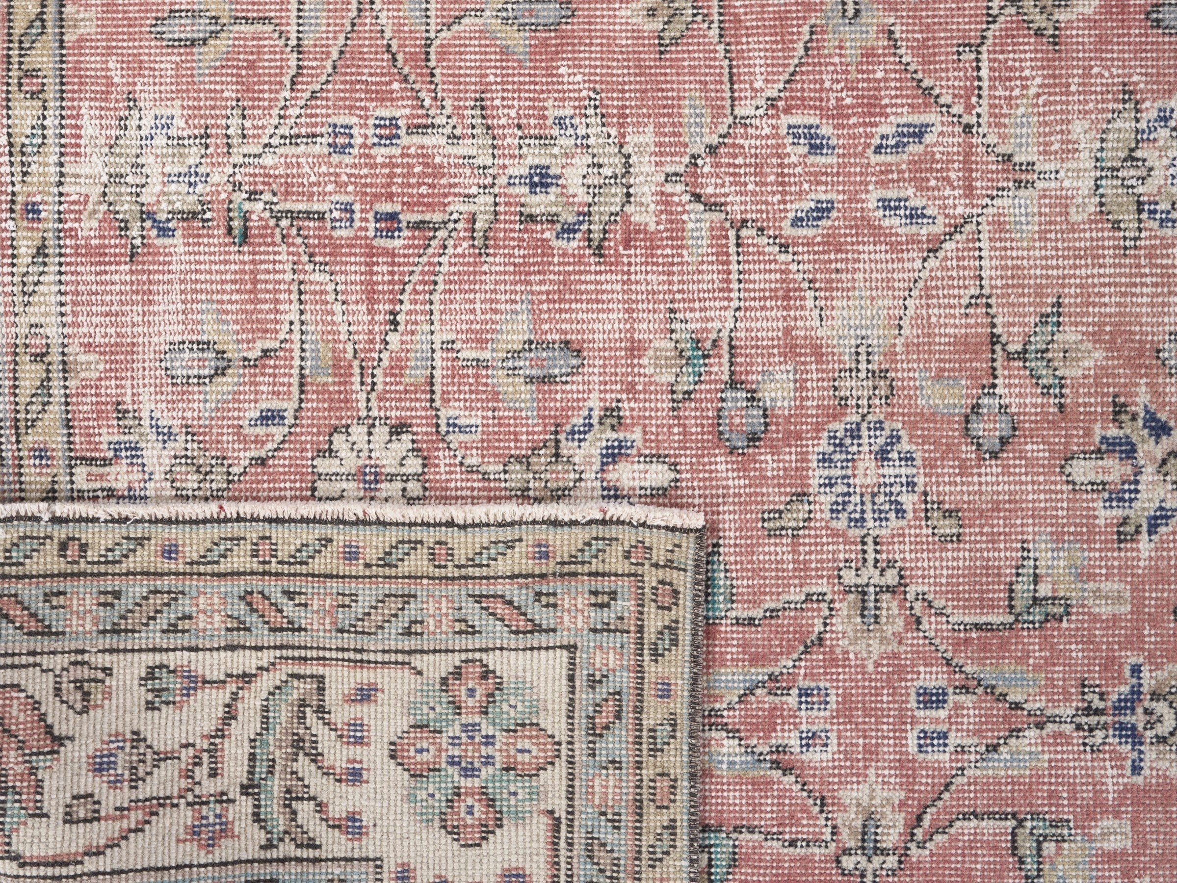 Turkish Isparta area rug in muted pink and cream, view 10 of 10