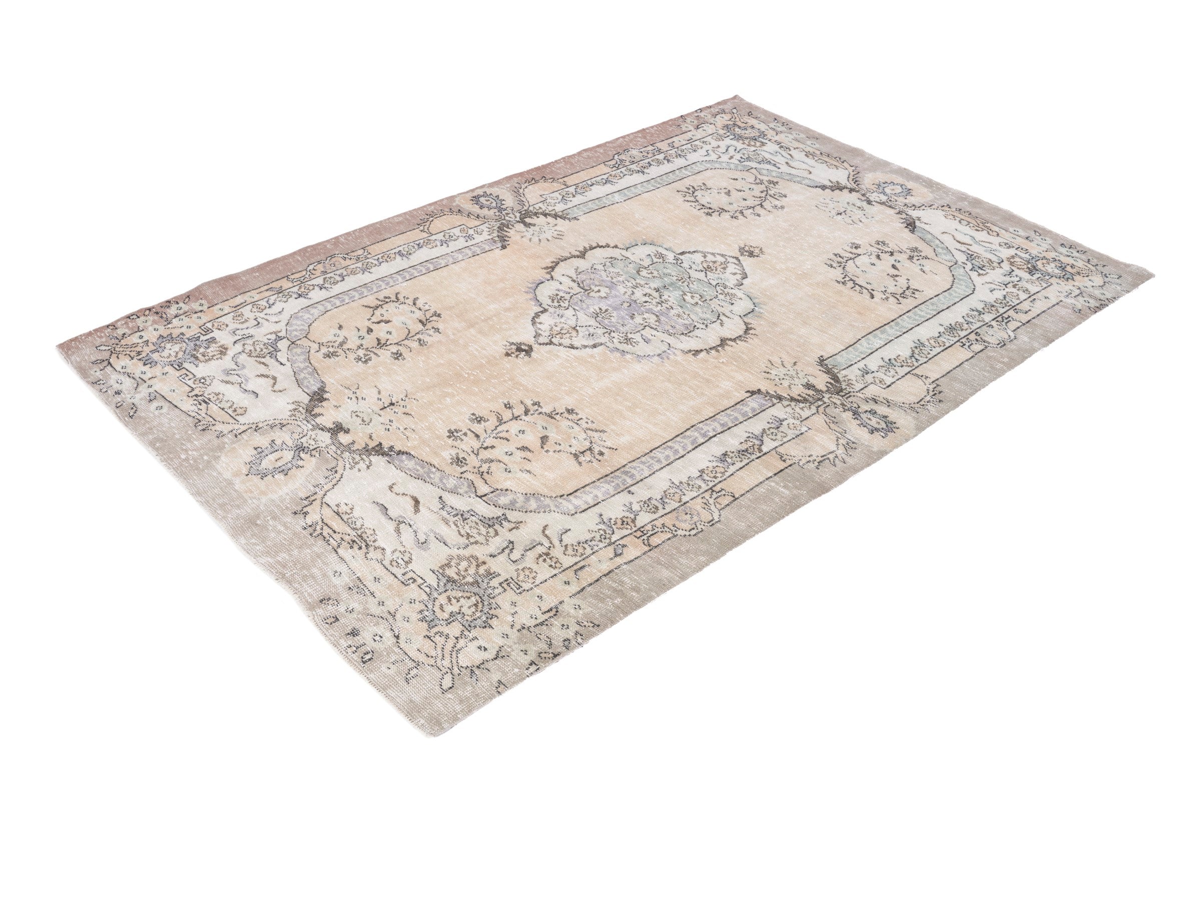 Turkish Isparta area rug in cream and greige, view 3 of 10