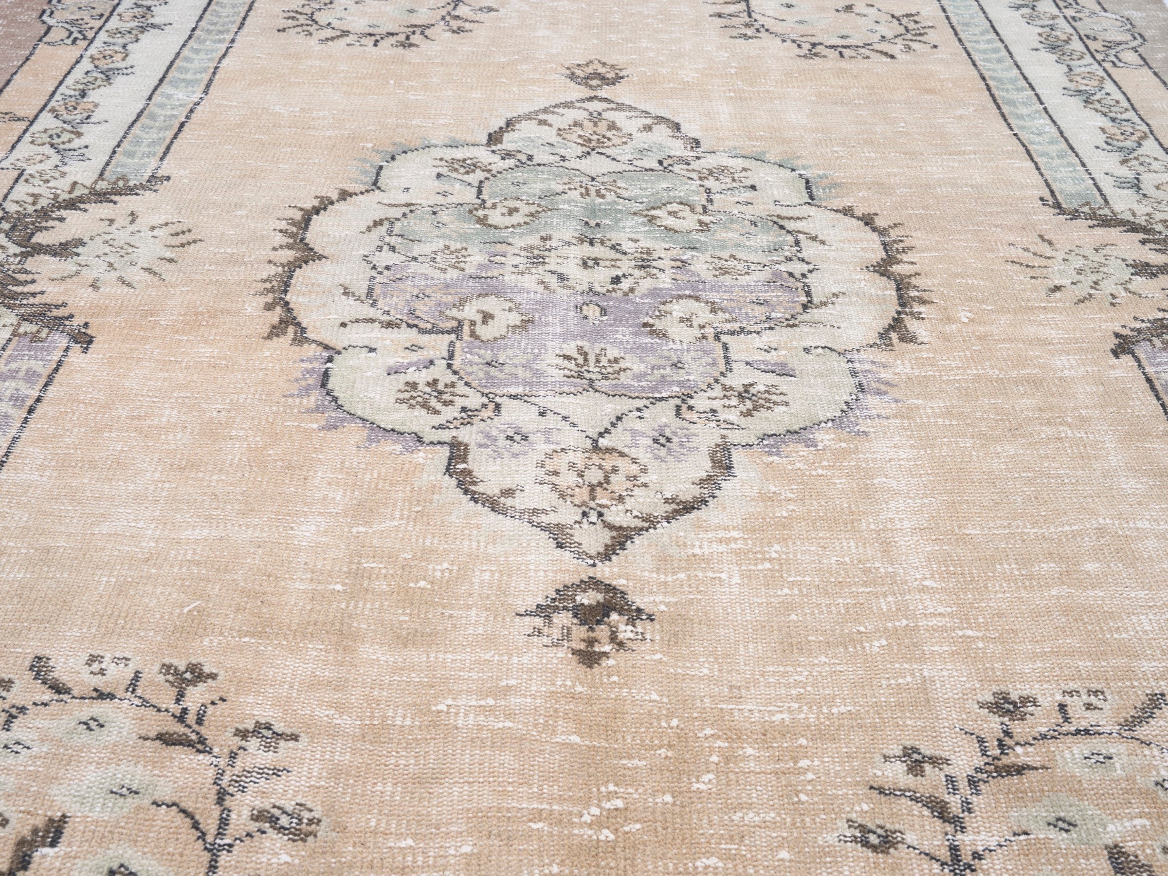 Turkish Isparta area rug in cream and greige, view 4 of 10