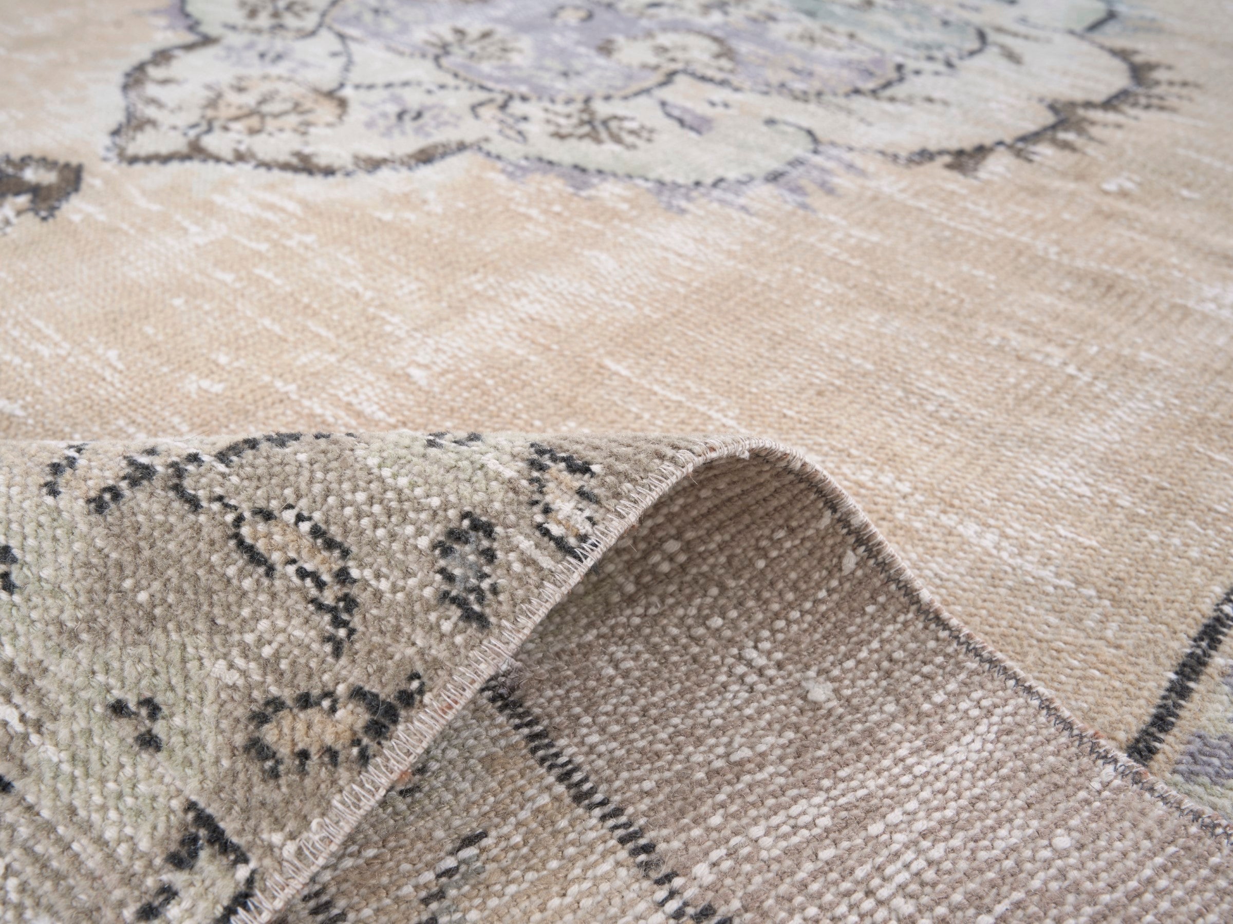 Turkish Isparta area rug in cream and greige, view 9 of 10