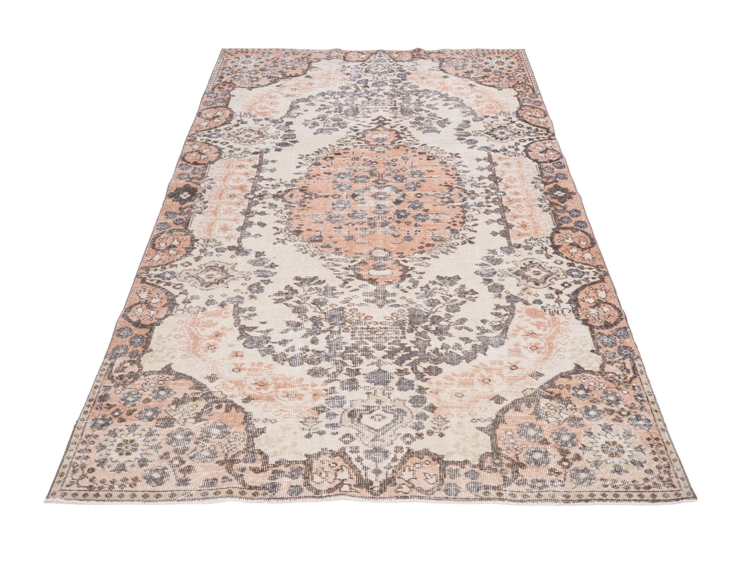 Turkish Isparta area rug in cream and muted pink, view 2 of 10