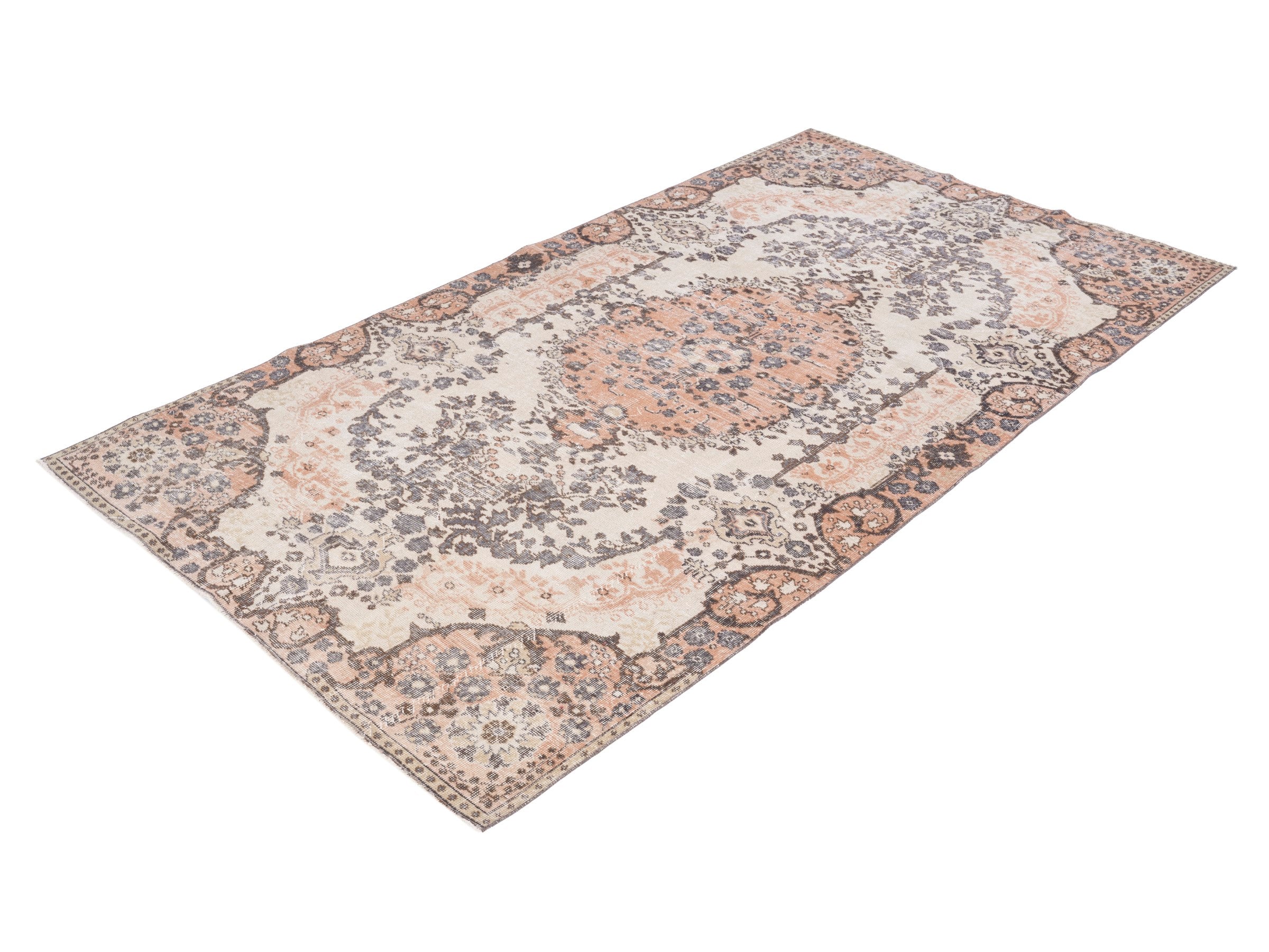 Turkish Isparta area rug in cream and muted pink, view 3 of 10