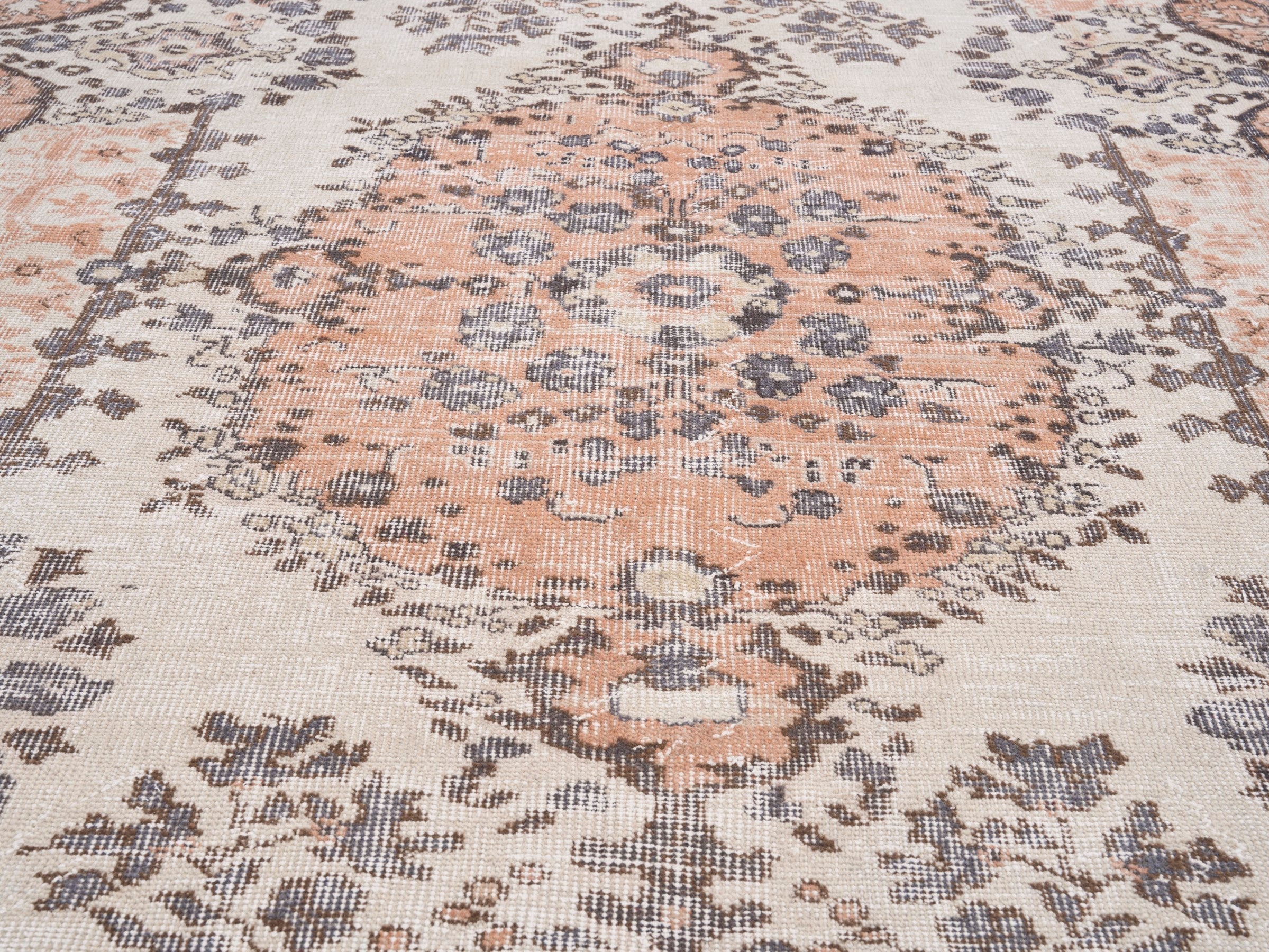 Turkish Isparta area rug in cream and muted pink, view 4 of 10