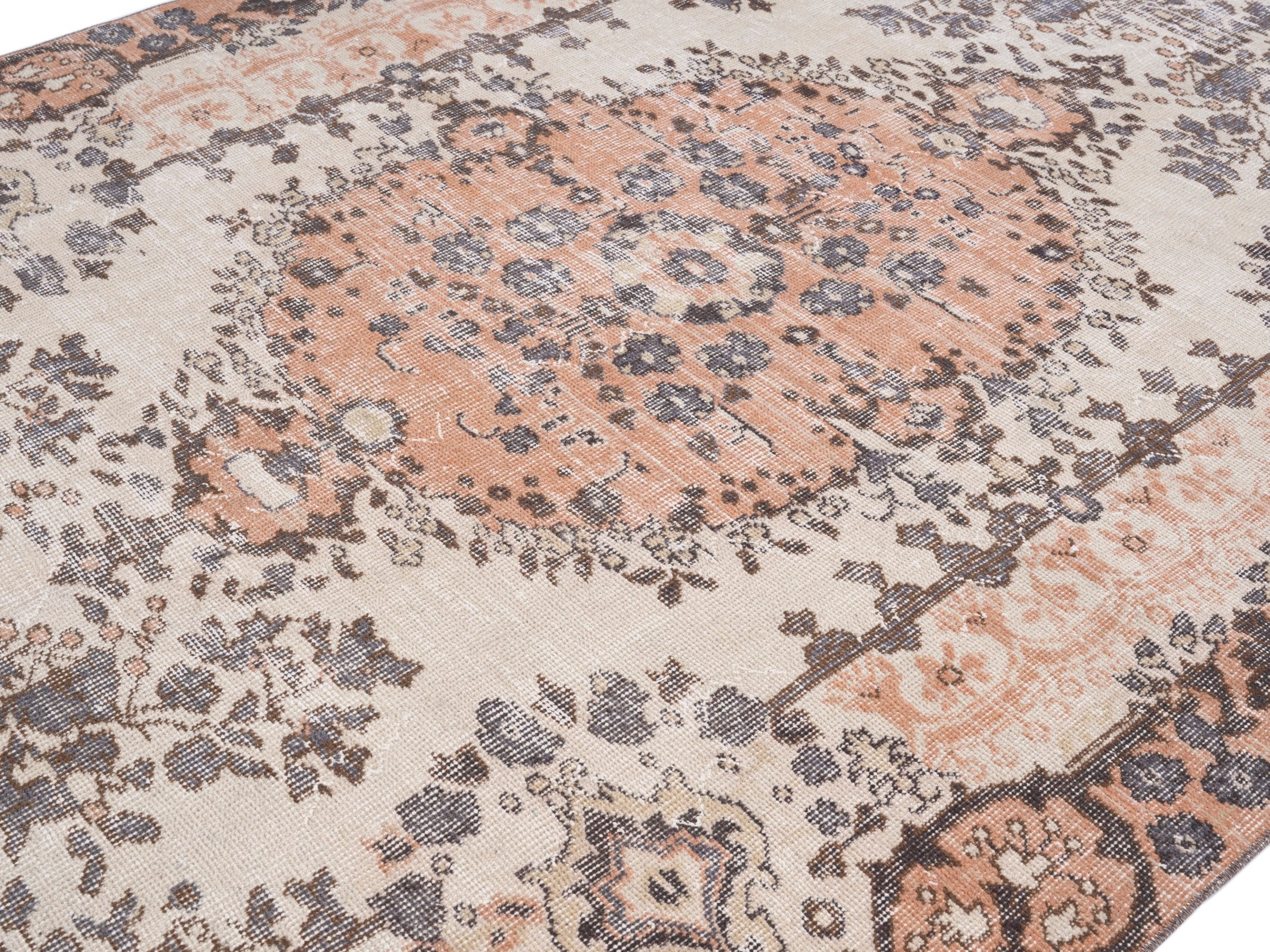 Turkish Isparta area rug in cream and muted pink, view 5 of 10