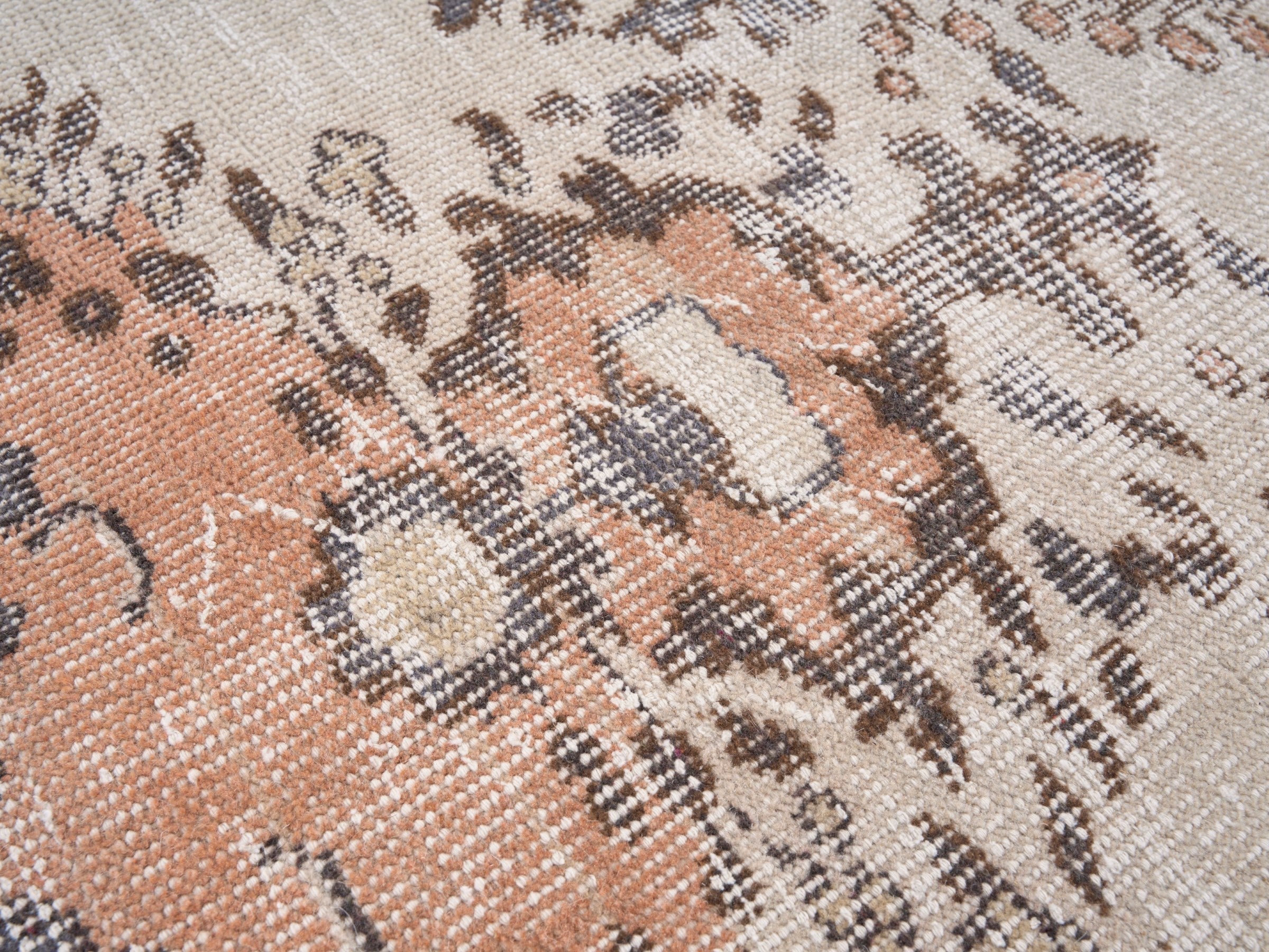 Turkish Isparta area rug in cream and muted pink, view 7 of 10