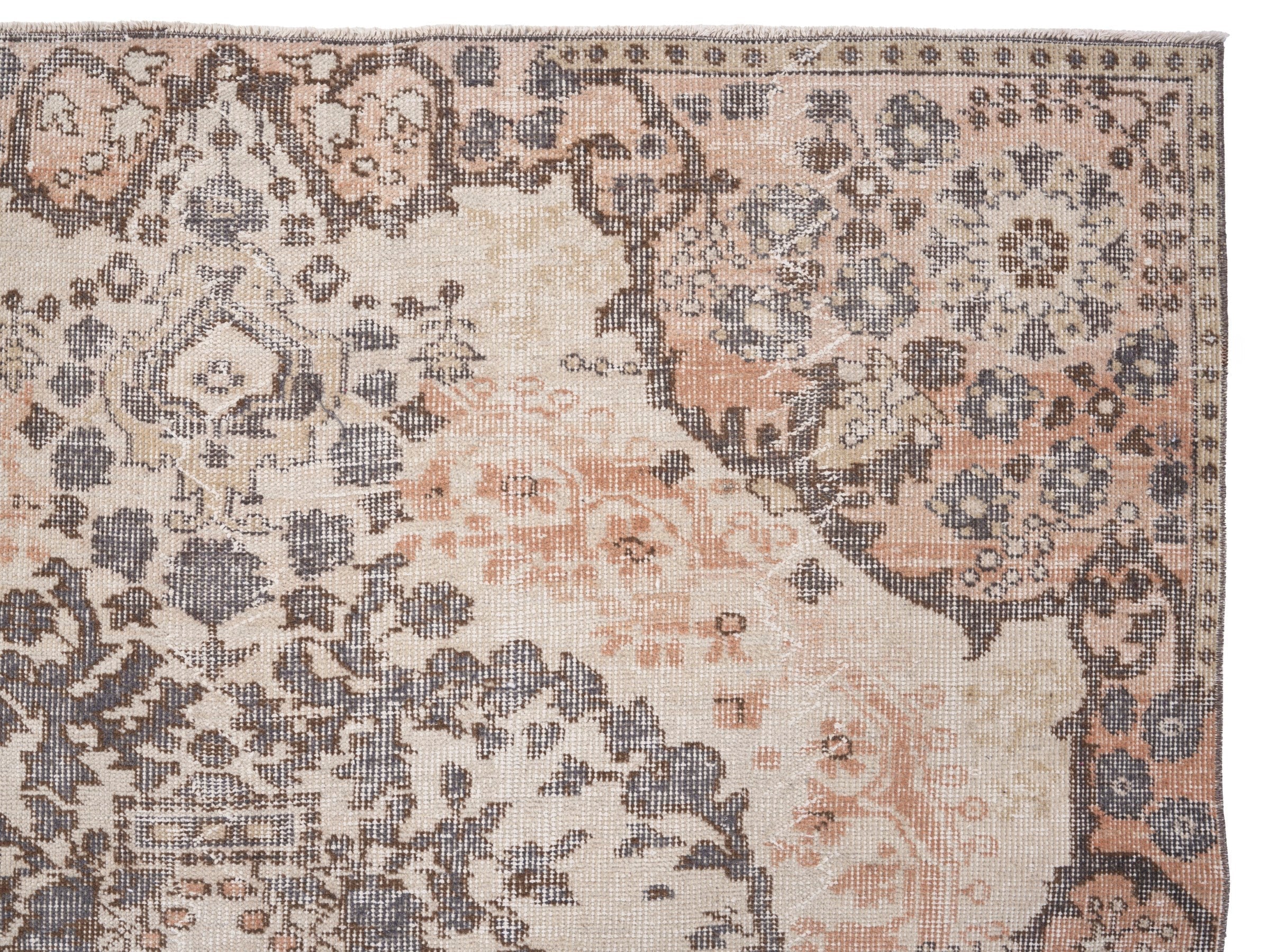 Turkish Isparta area rug in cream and muted pink, view 8 of 10